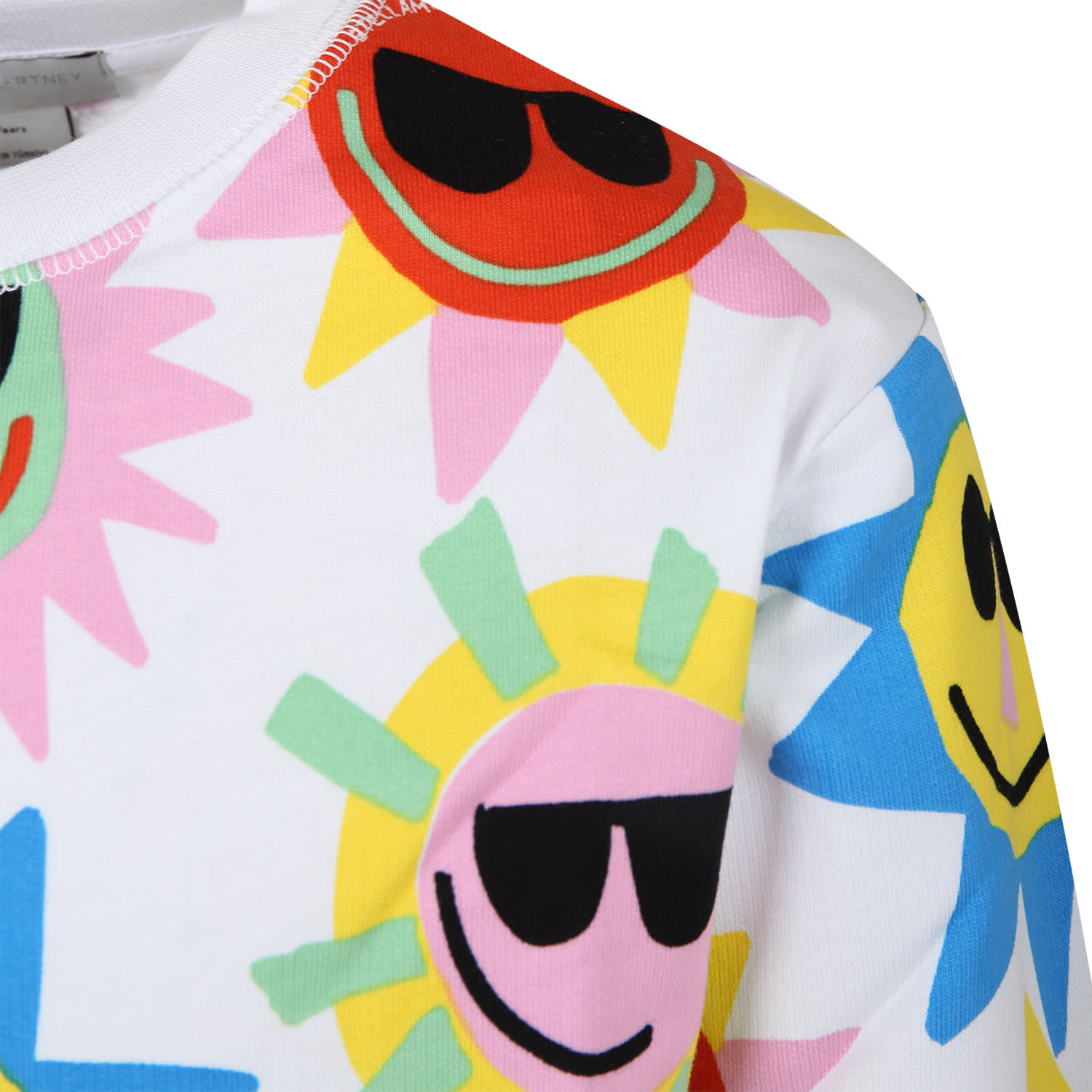 Shop Stella Mccartney White Sweatshirt For Girl With Multicolor Sun Print