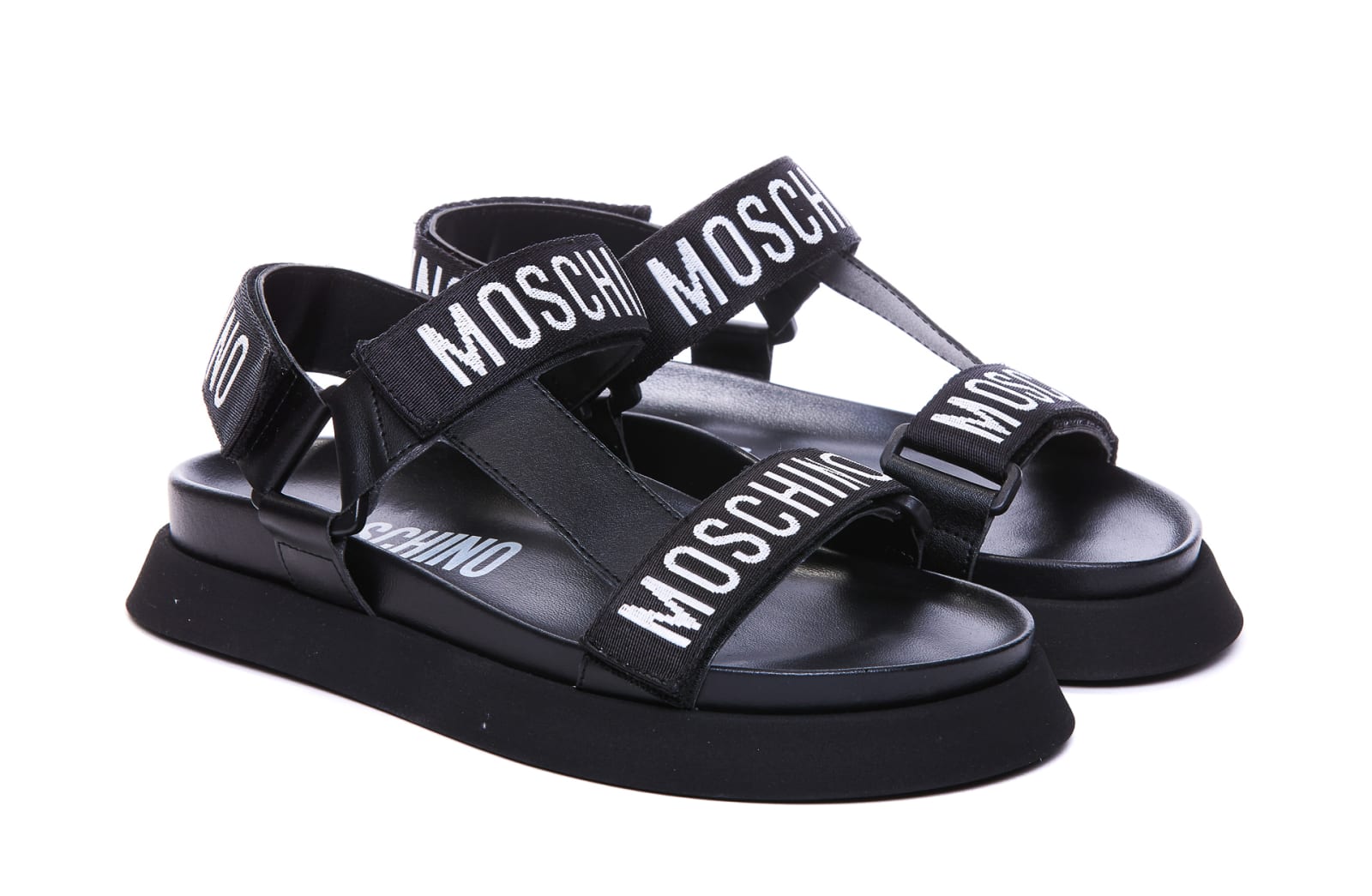 Shop Moschino Logo Tape Platform Sandals In Black