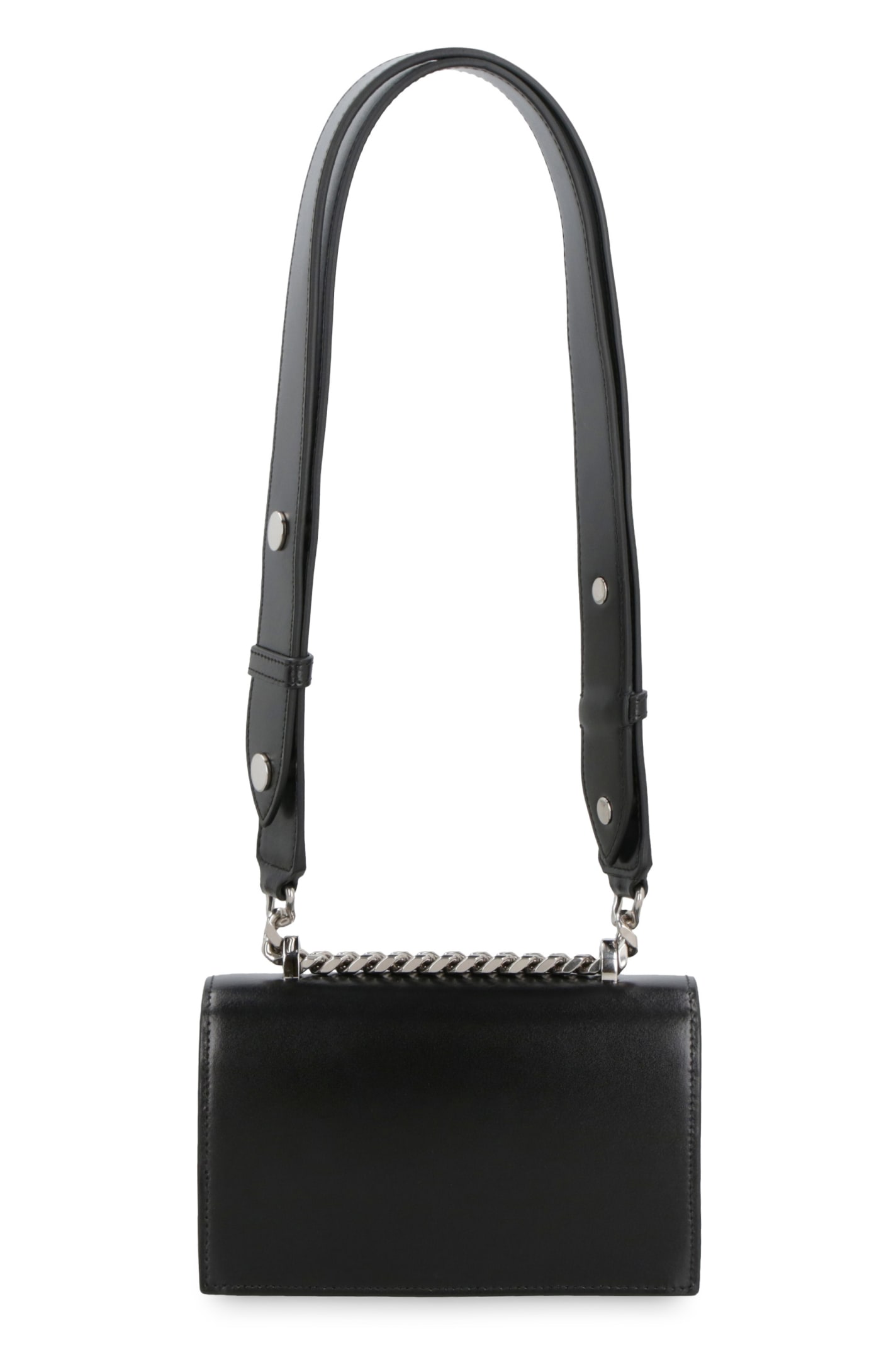 Shop Alexander Mcqueen Biker Jewelled Satchel Mini Leather Bag In Black