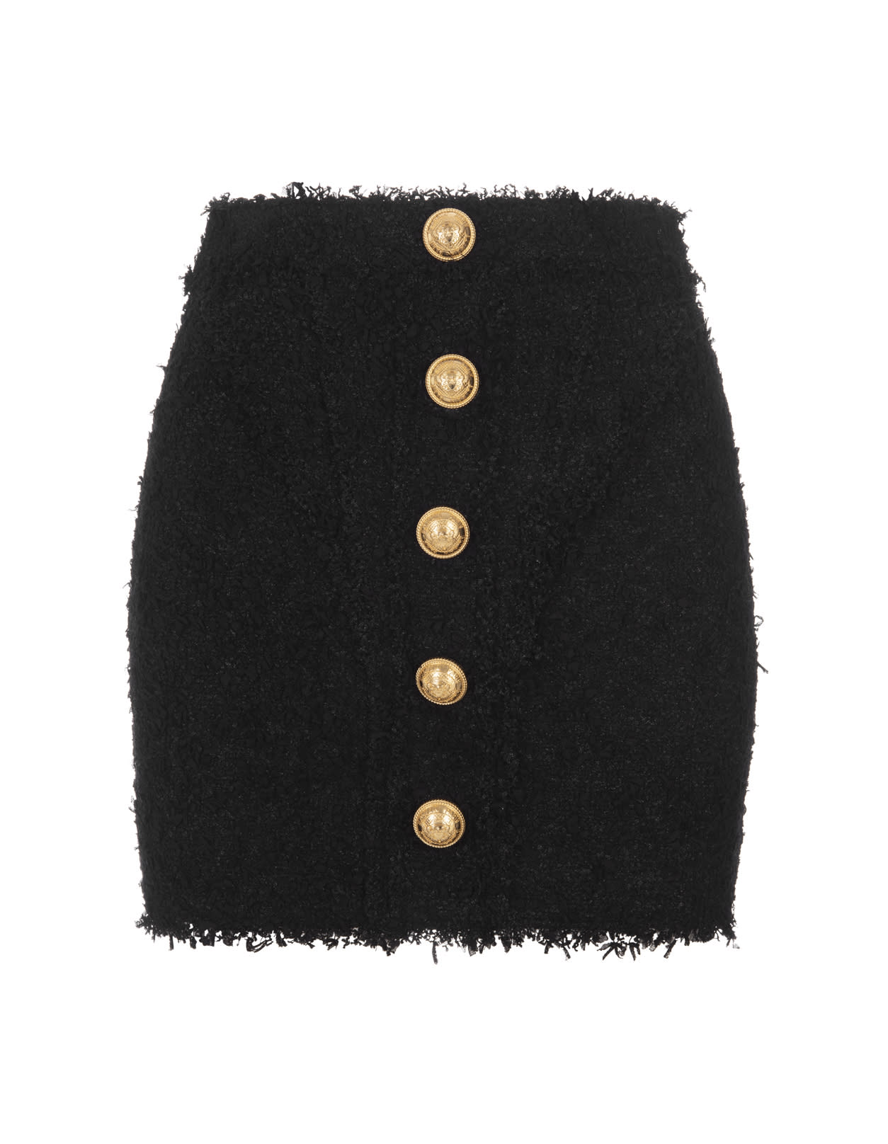 Balmain Black Tweed Skirt With Gold Buttons In Pa Noir