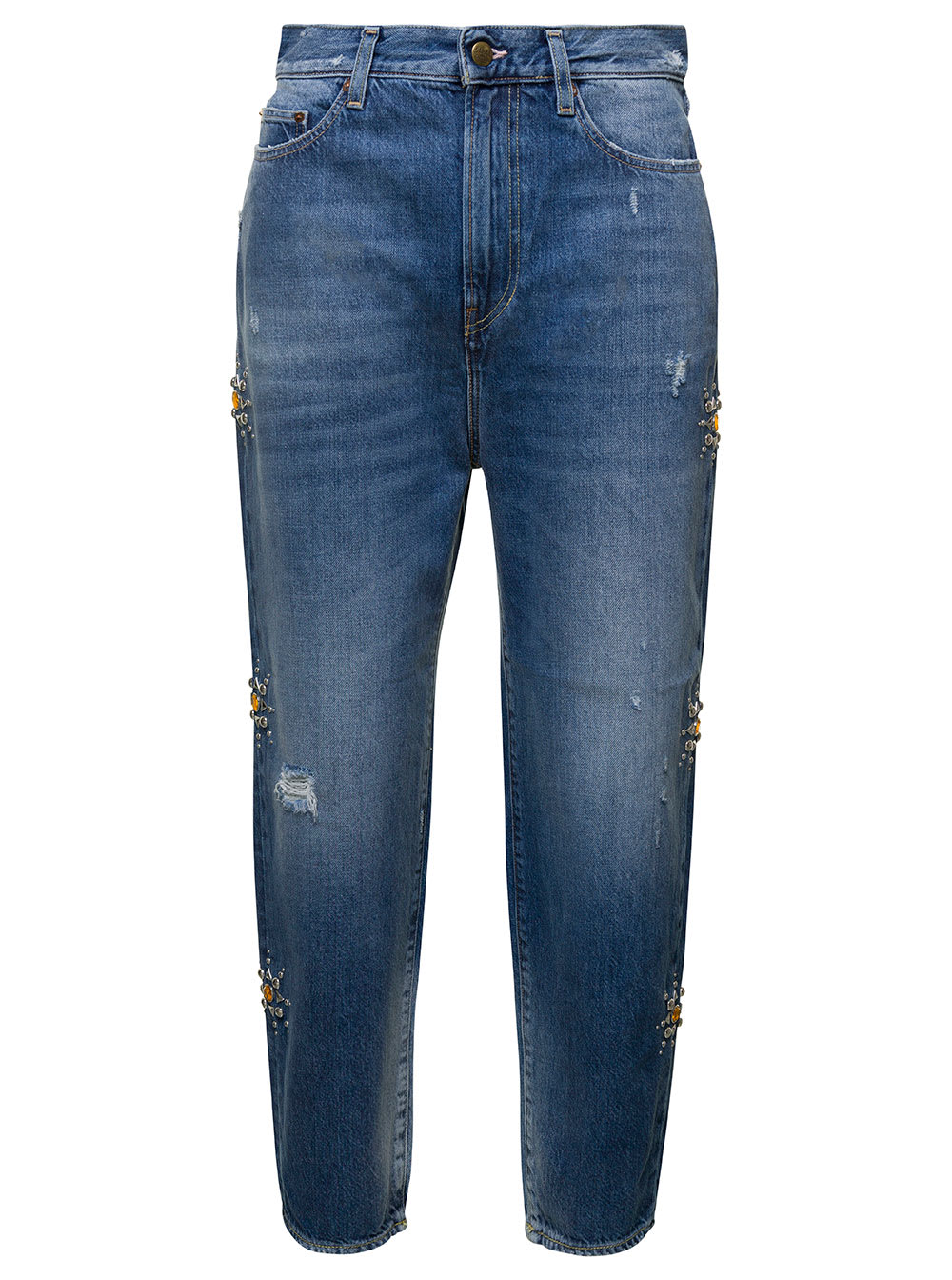 WASHINGTON DEE CEE BLUE DENIM HIGH WAISTED CROPPED JEANS IN COTTON WOMAN