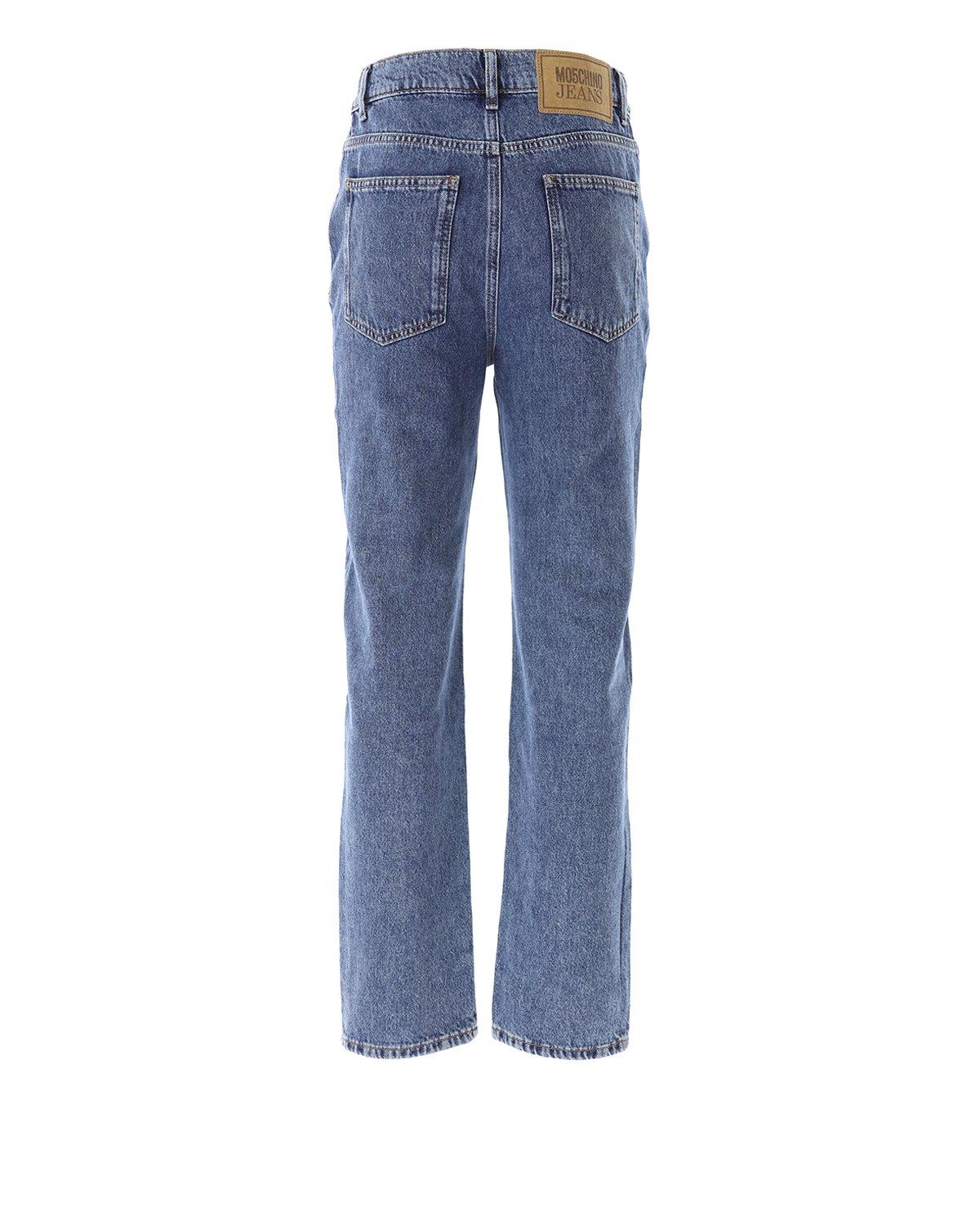 Shop Moschino Jeans Straight Leg Washed Denim Jeans In Fantasia Blu