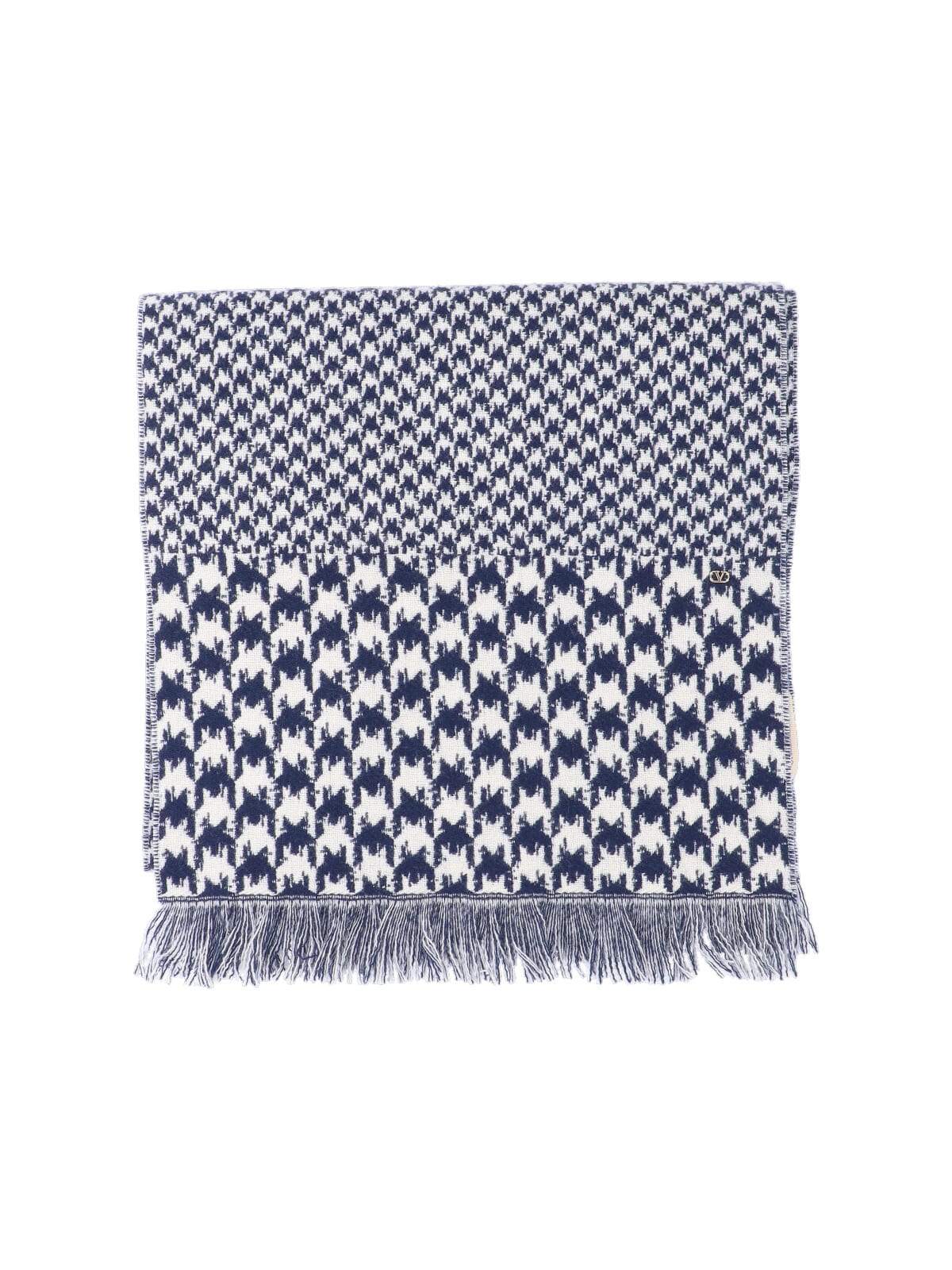 Valentino Houndstooth Pattern Scarf Fringed Edges In Gray
