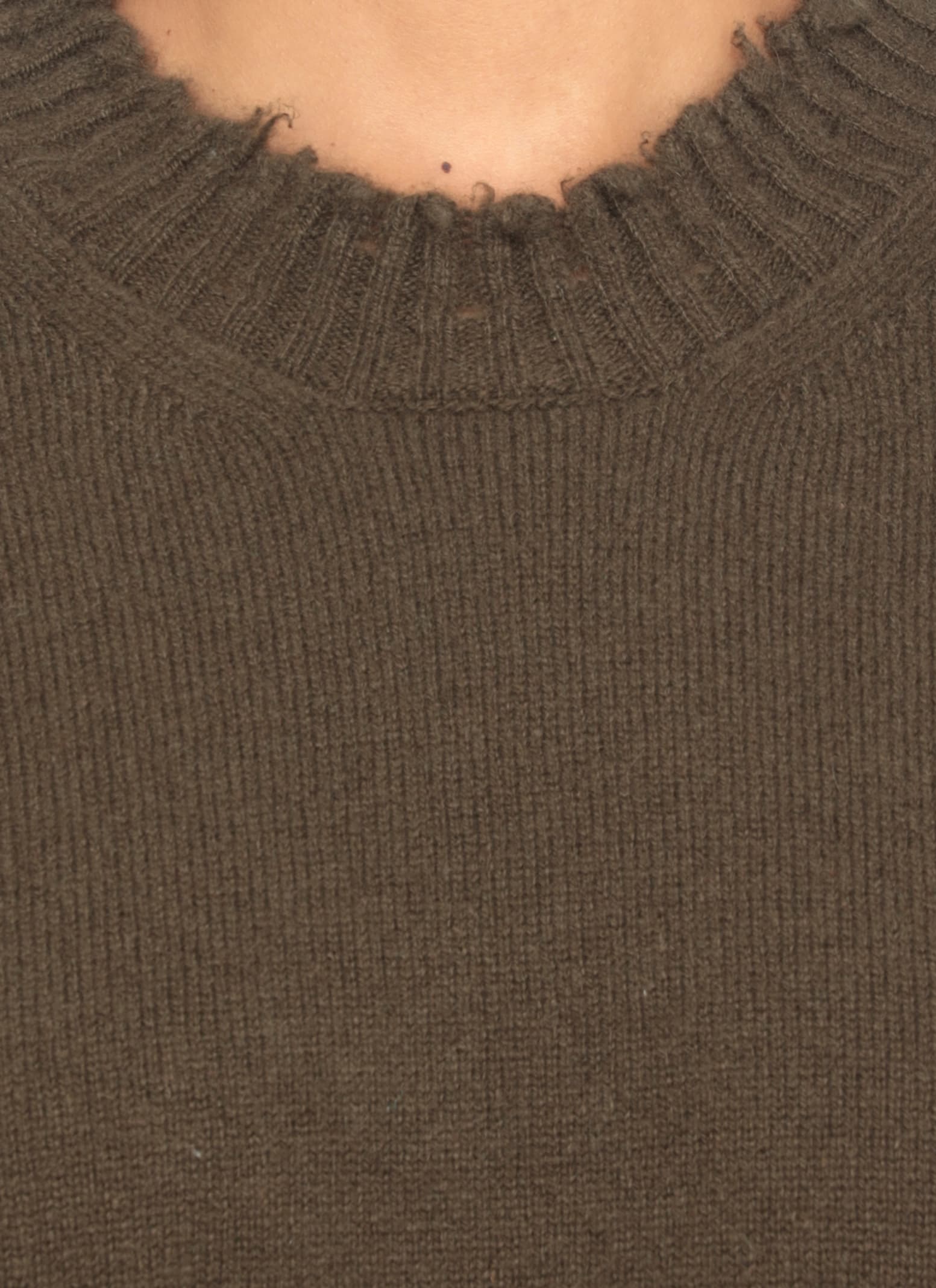 Uma Wang Round Neck Cashmere Sweater With Elastic Ribbed Trims In Green