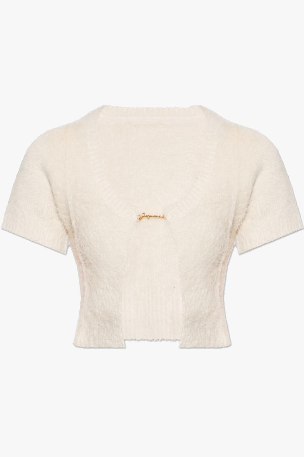 Jacquemus La Maille Neve Cropped Brushed Knitted Cardigan In Neutrals