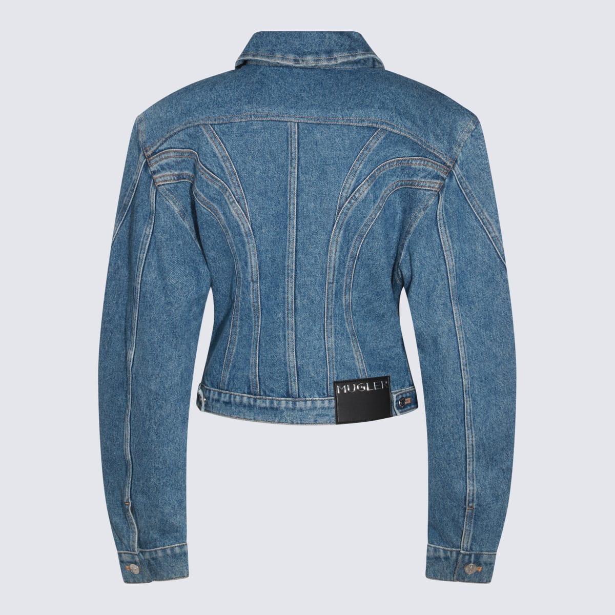 Shop Mugler Blue Cotton Casual Jacket In Tokyo Blue/dark Blue