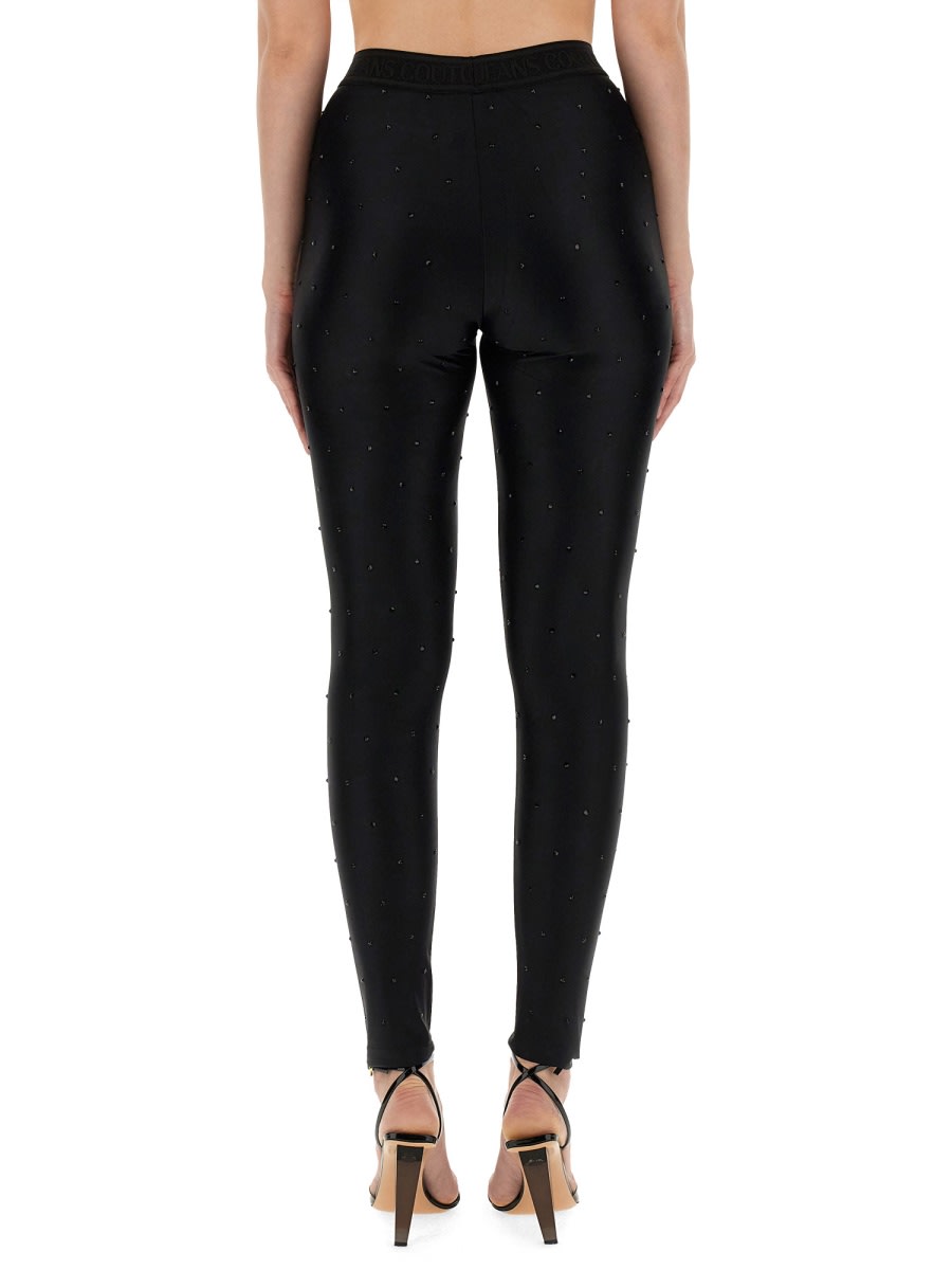 Shop Versace Jeans Couture Crystal All-over Leggings In Black