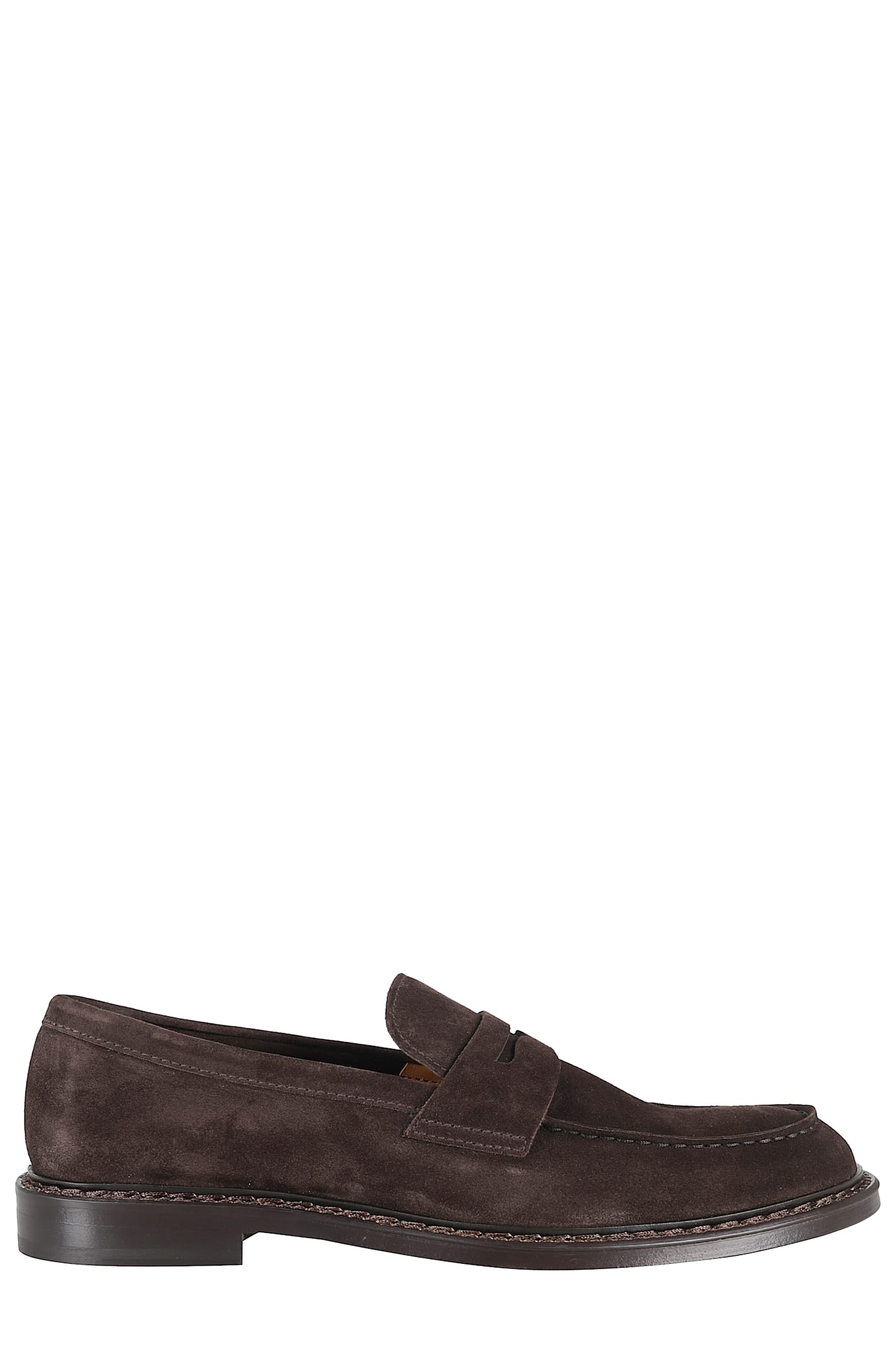 Doucal's Penny Strap Suede Loafers With Embossed Tub Stitching