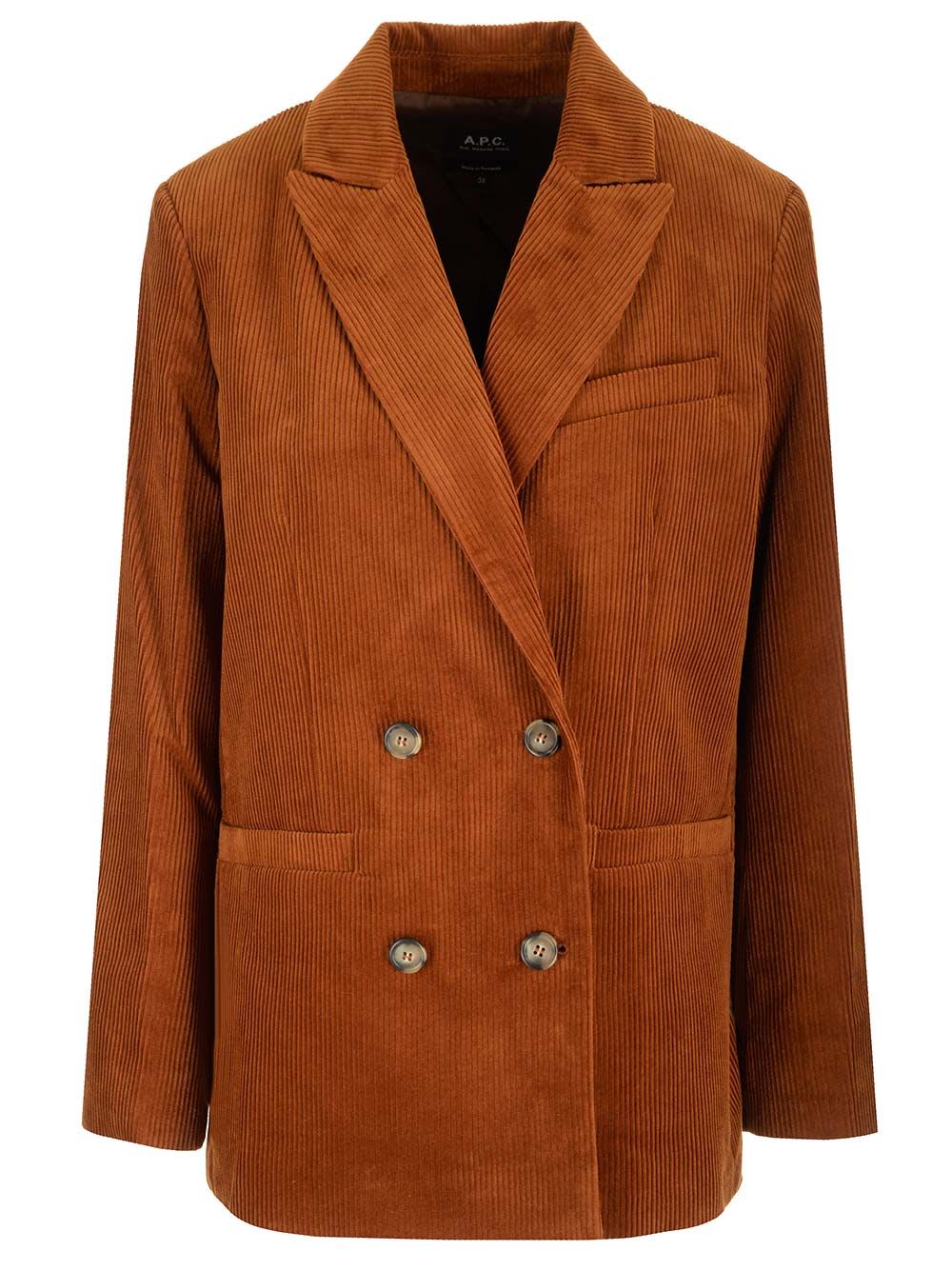 Shop Apc Double-breasted Jacket In Brown