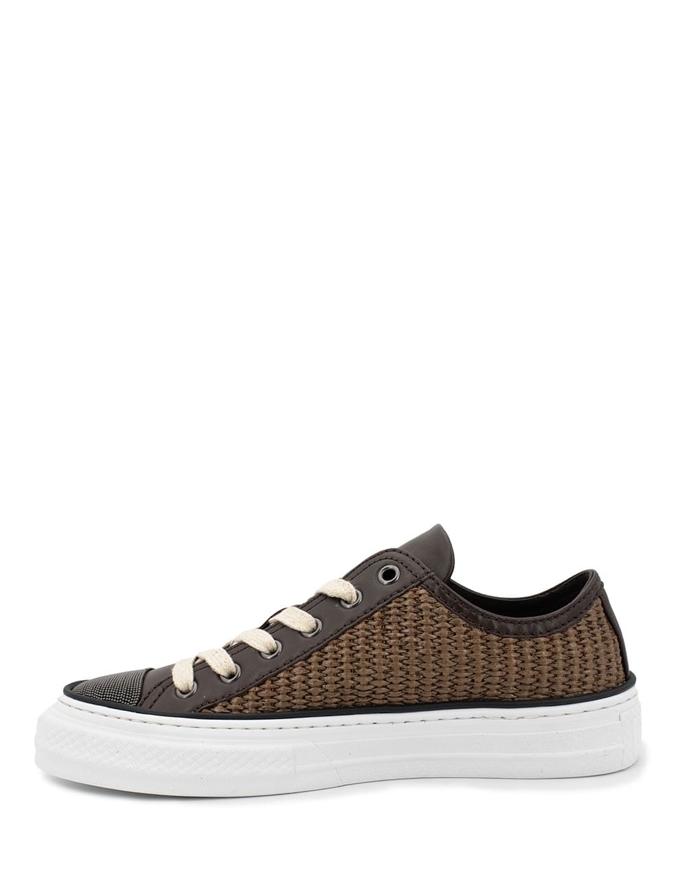 Brunello Cucinelli Luxe Woven Texture Sneakers In Ice
