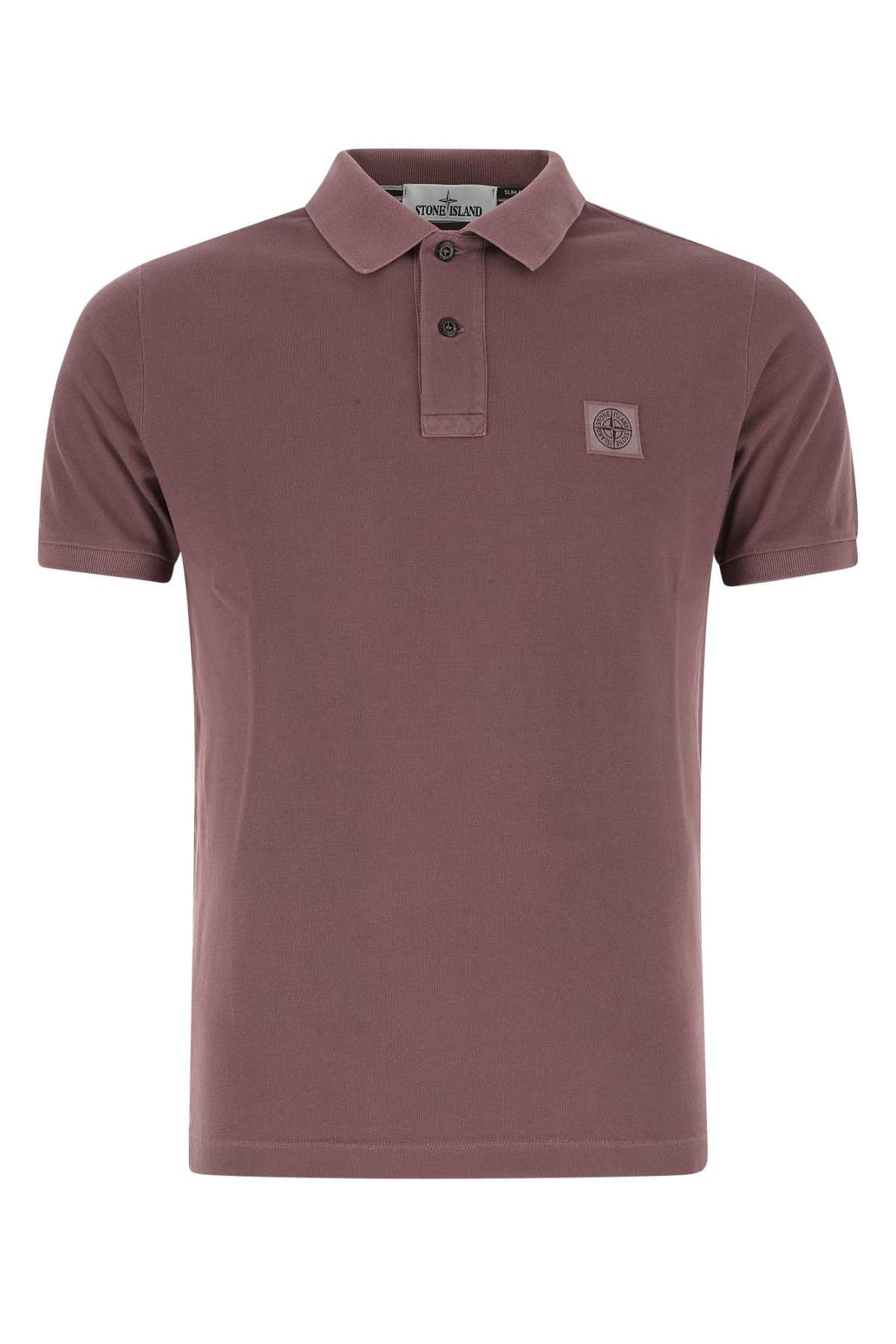 Stone Island Logo-patch Short-sleeved Polo Shirt In Burgundy