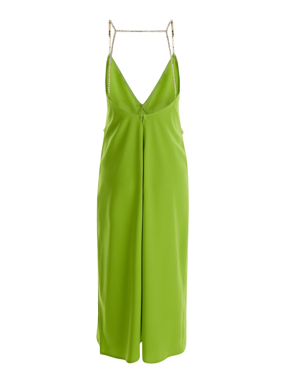 Shop Liu •jo Avocado Green Midi Dress With Rhinestone Straps In Crepe Fabric Woman Liu-jo