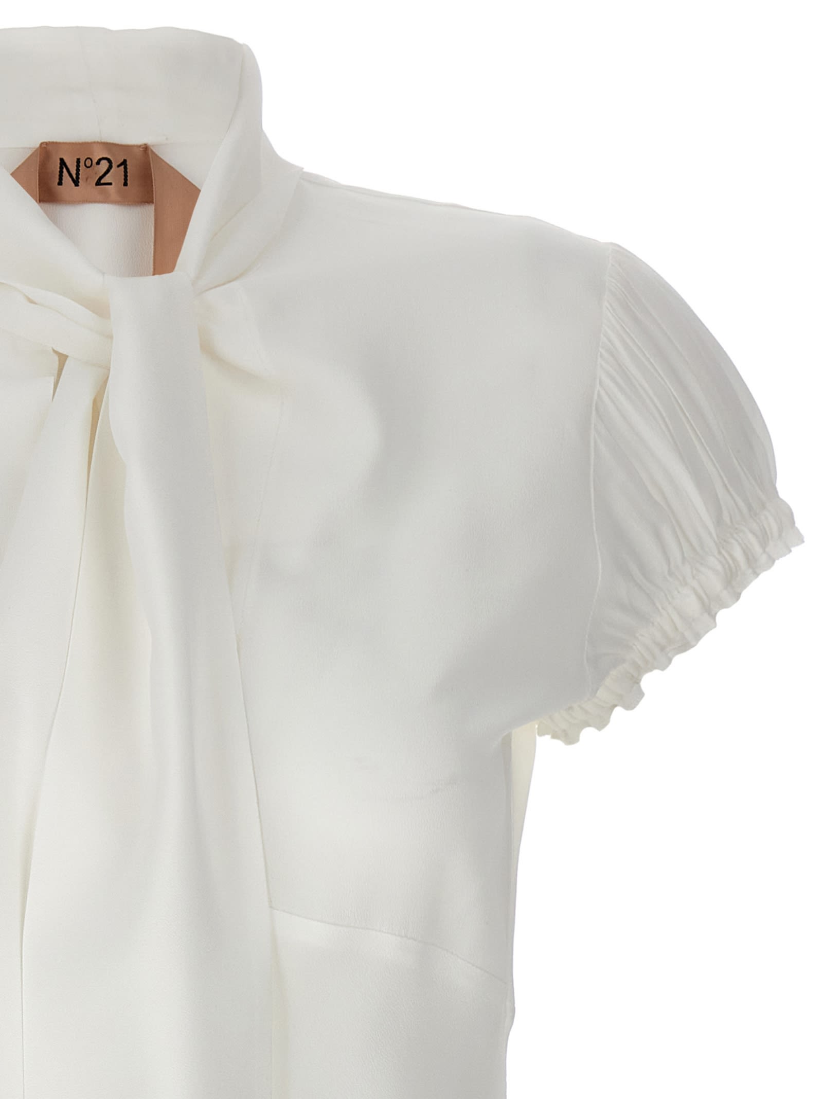 Shop N°21 Lavaliere Silk Blouse In Panna