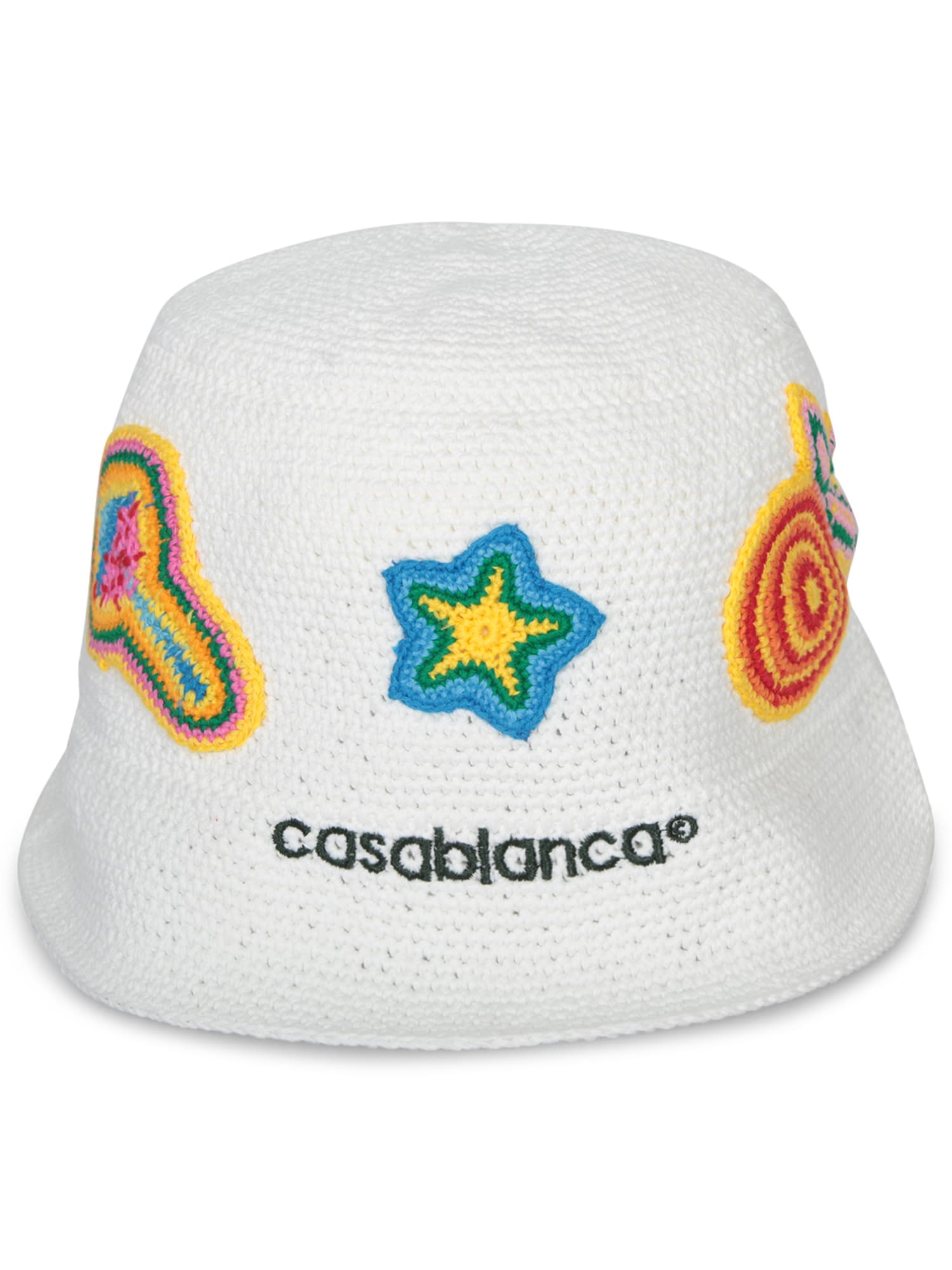 Casablanca White Crochet Bucket Hat With Logo