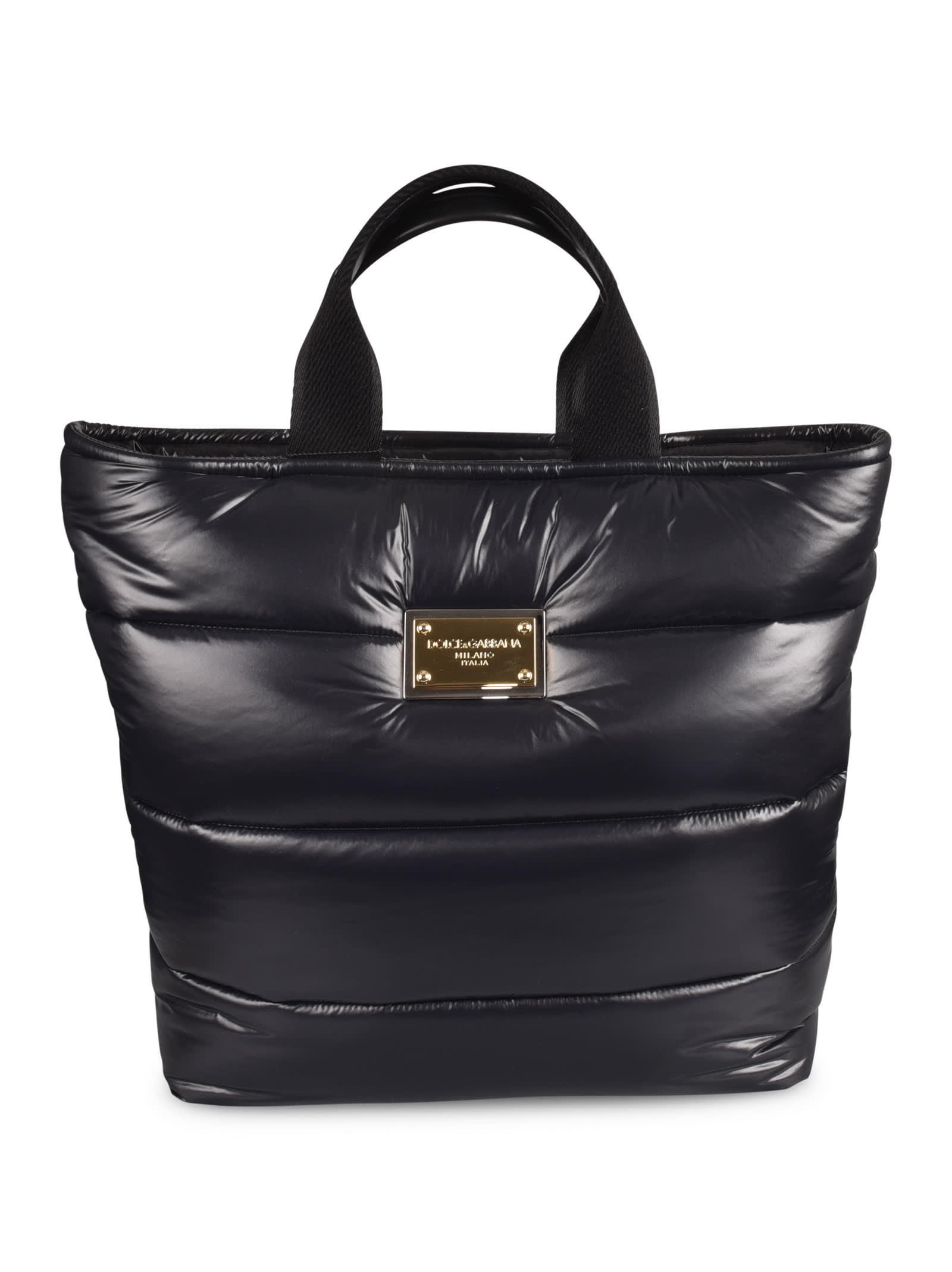 Dolce & Gabbana Metal Plaque Padded Shopper Bag In Black