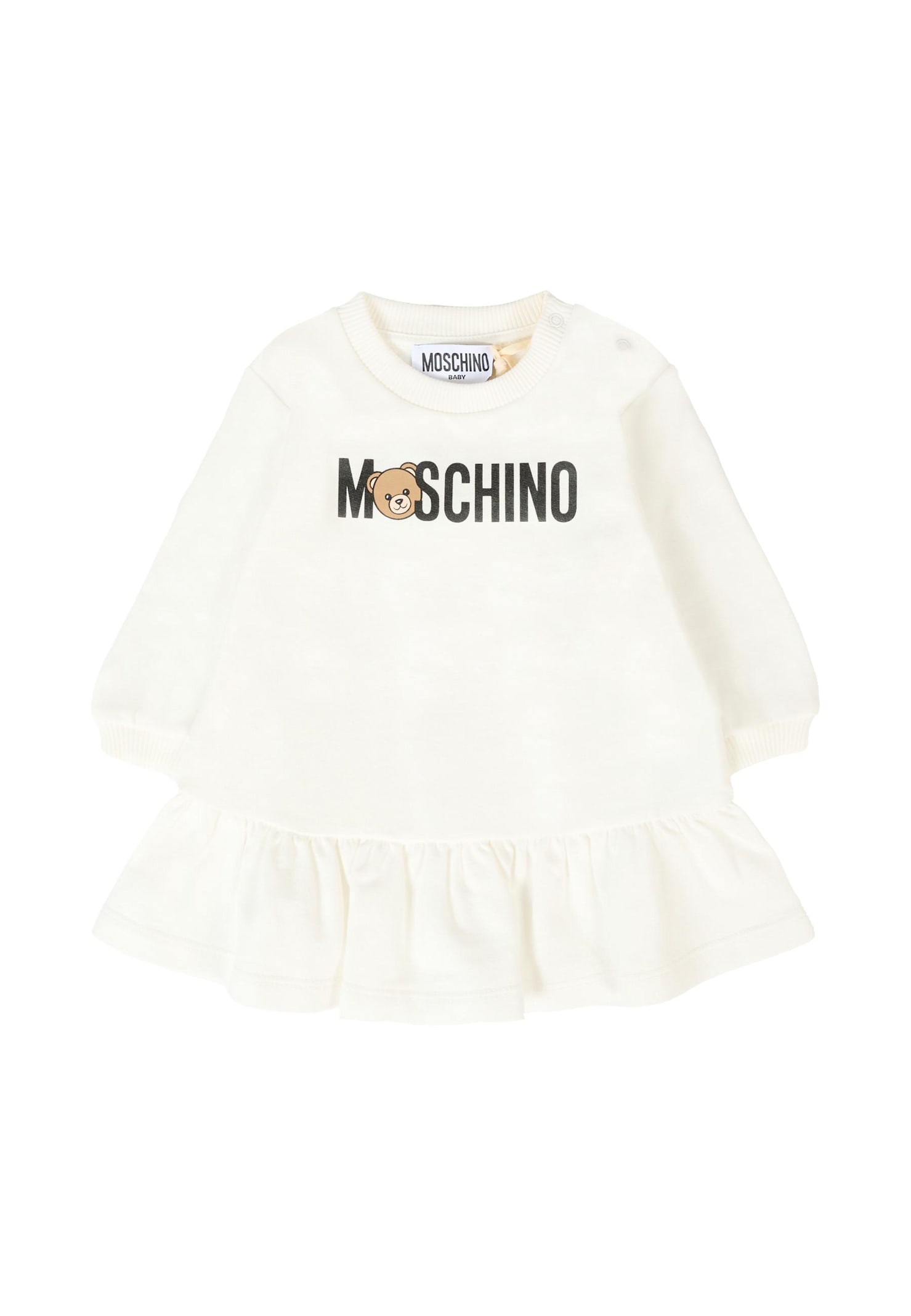 Moschino Ivory Dress For Baby Girl With Teddy Bear In Neutral