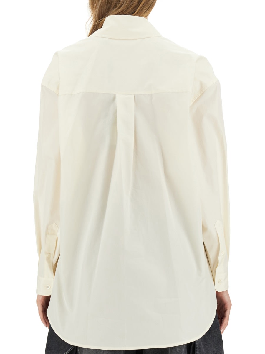 Shop Palm Angels Shirt With Embroidered Logo In Ivory