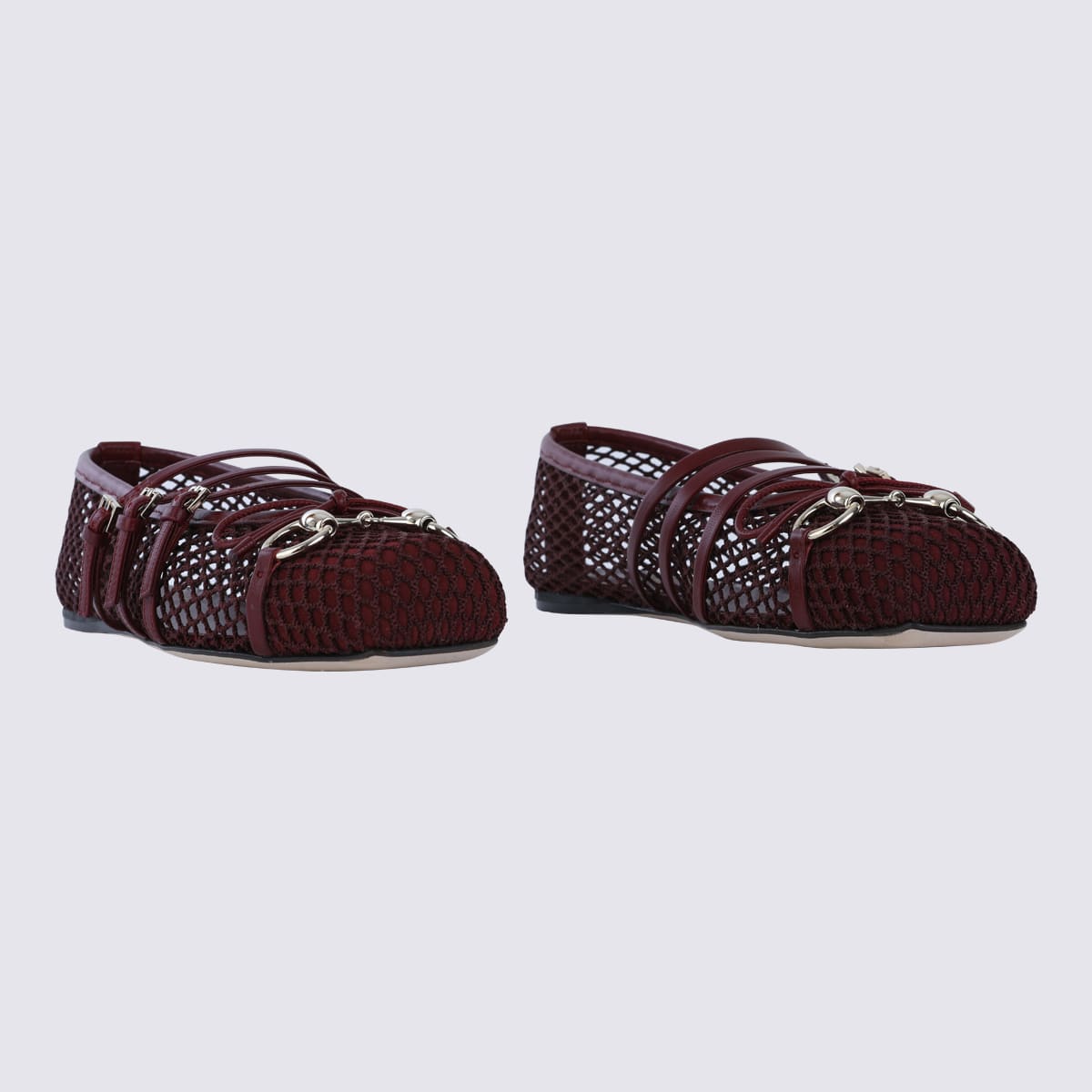 Gucci Net Nappa Triple-strap Horsebit Ballerina Flats In Red