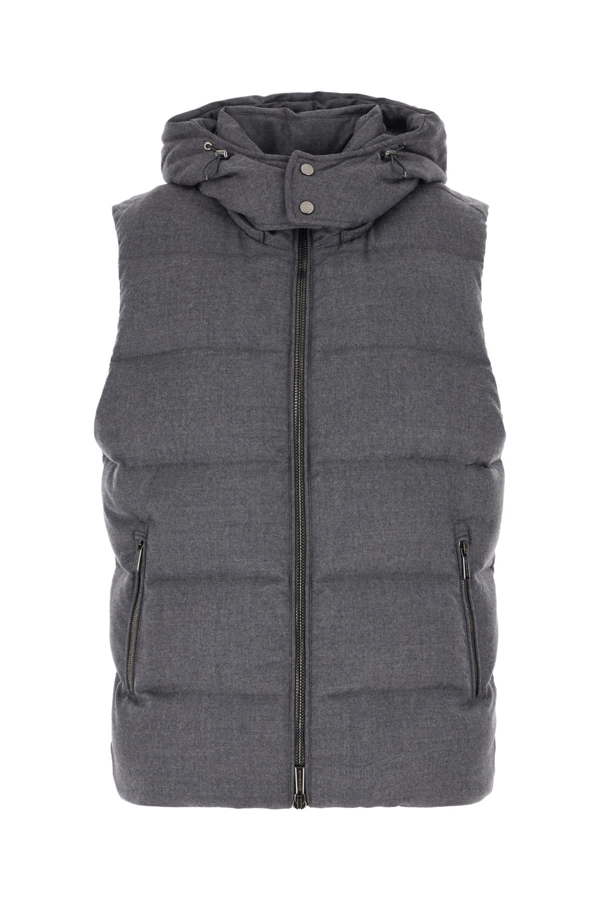 MOORER DARK GREY WOOL BLEND SLEEVELESS DOWN JACKET 