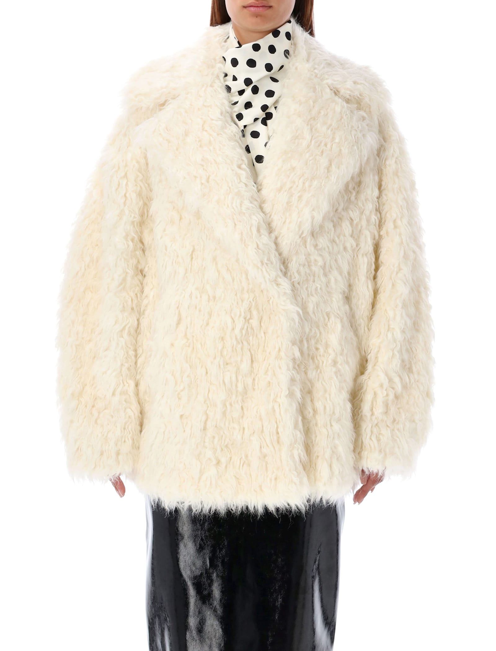 Shop Msgm Eco-fur Jacket In Off White