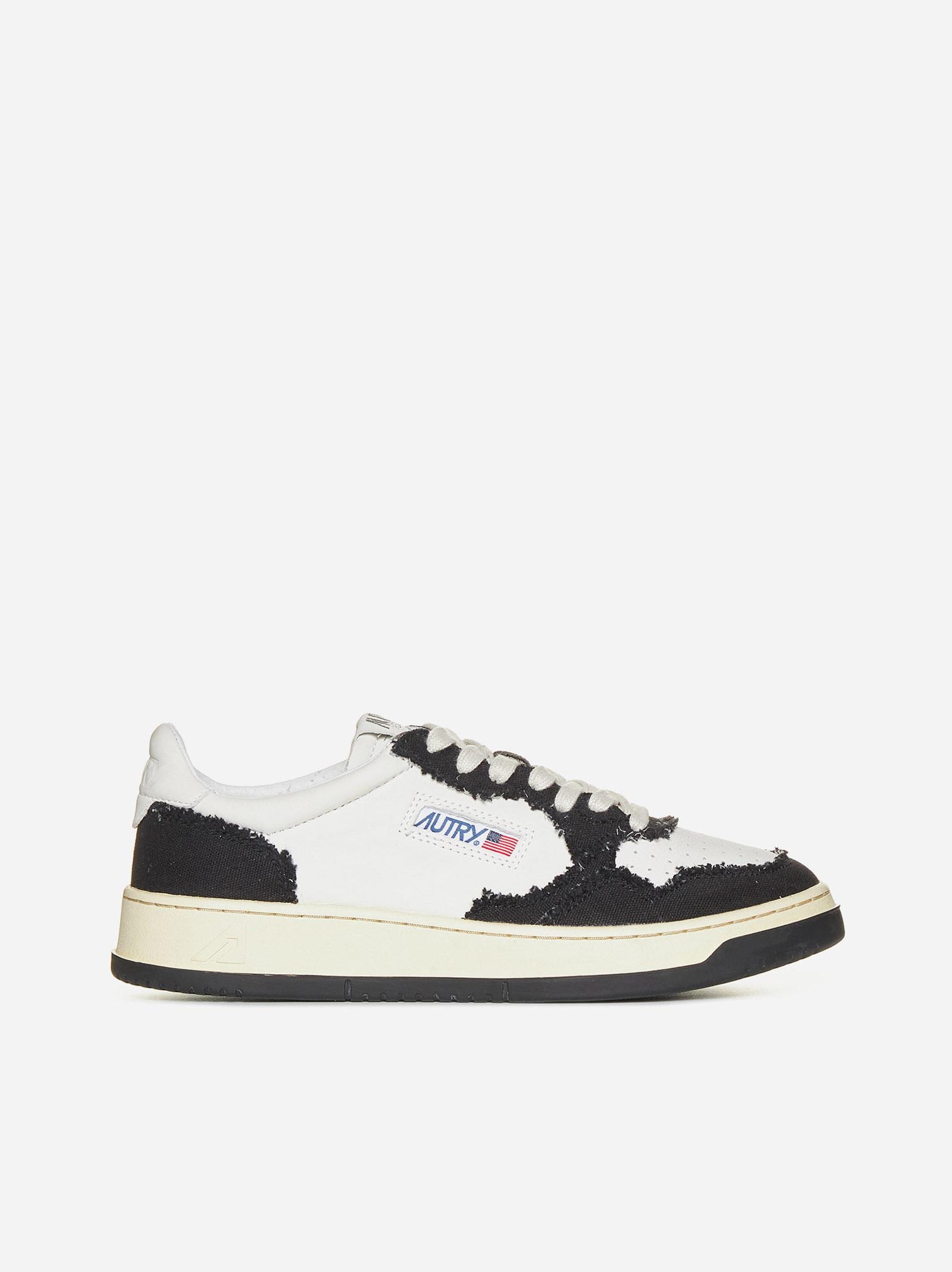Shop Autry Medalist Leather And Canvas Sneakers In Black