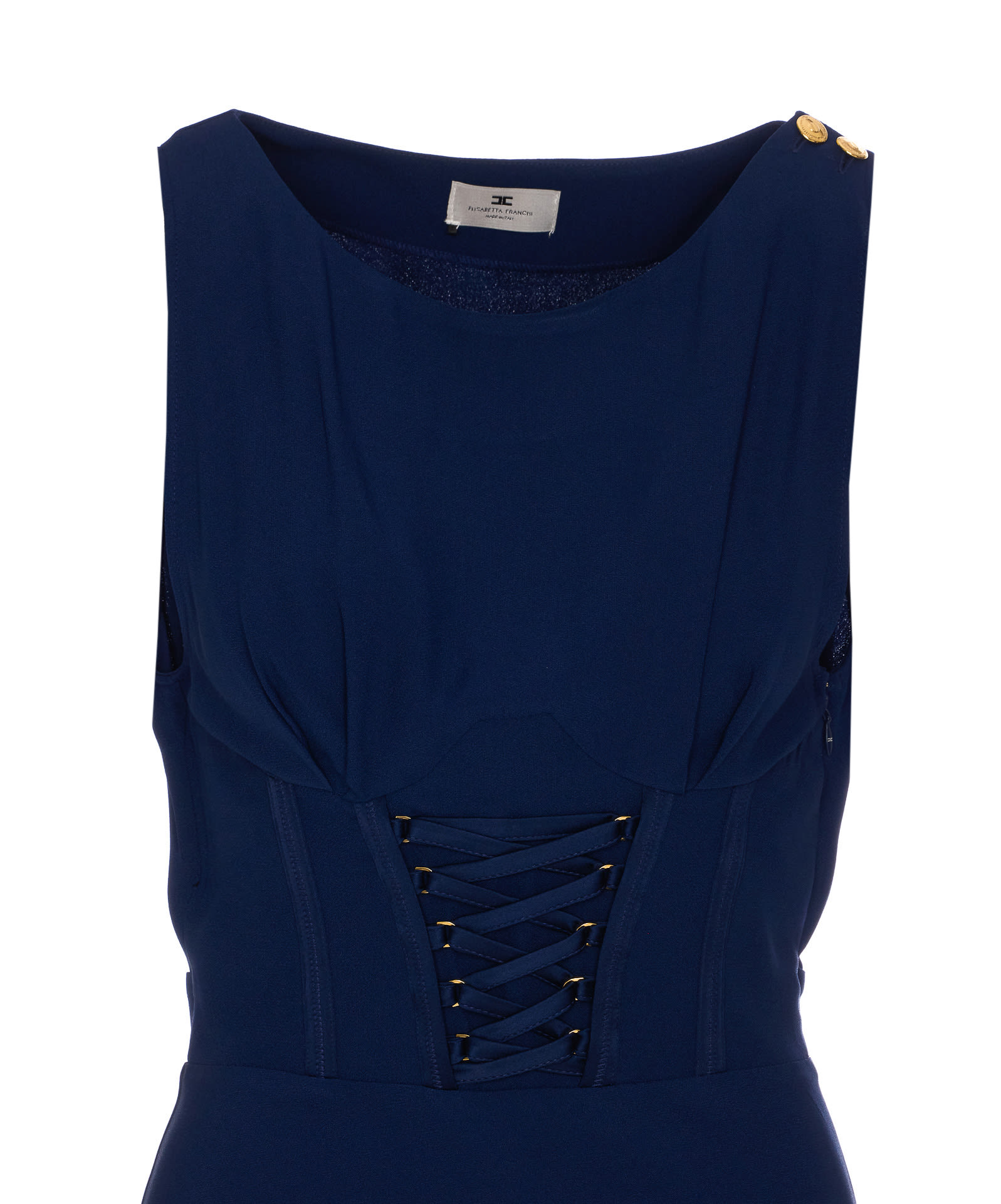 Elisabetta Franchi Lace-up Detail Bustier Midi Dress In Blue