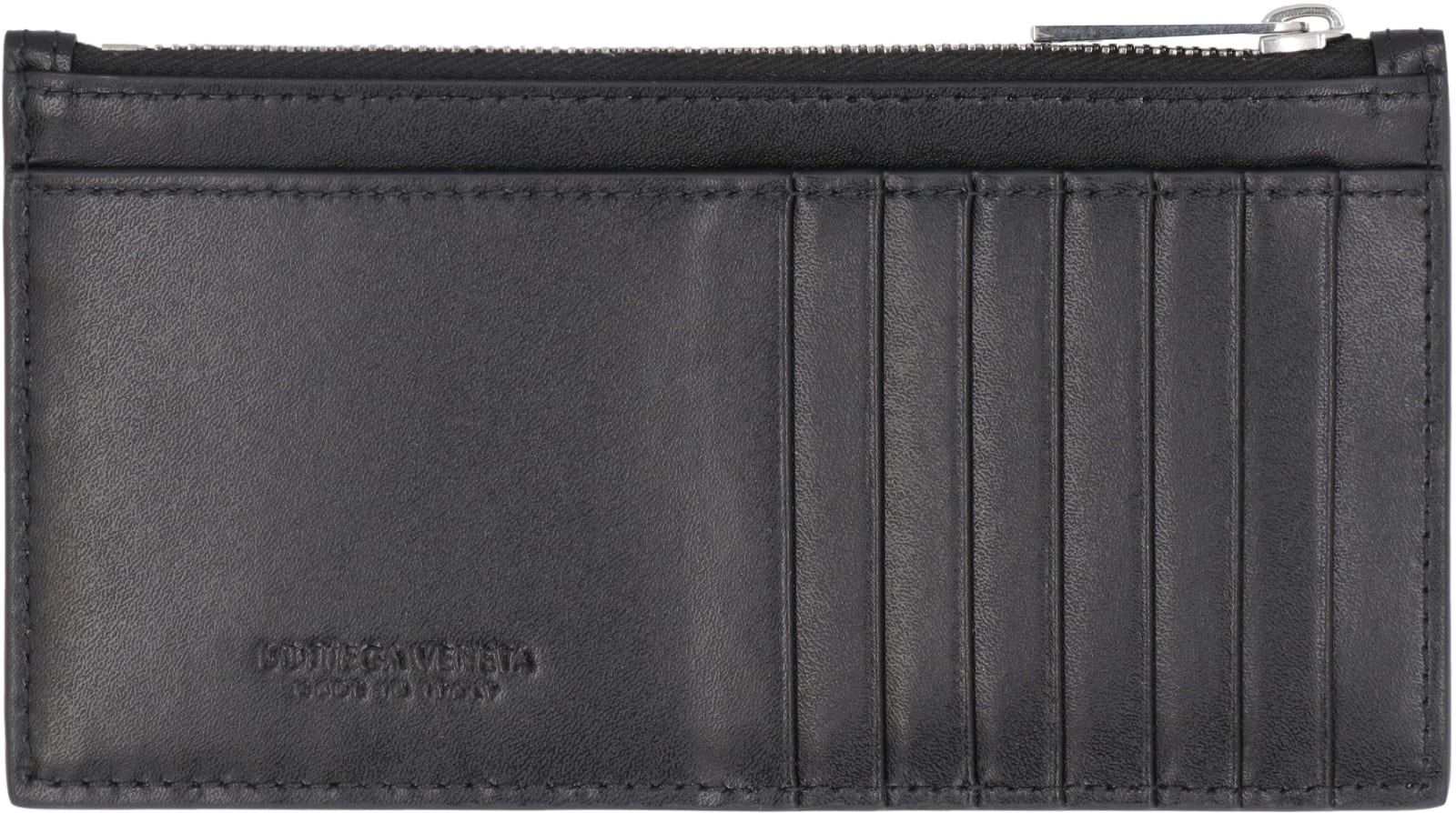 Shop Bottega Veneta Cassette Leather Card Holder In Black