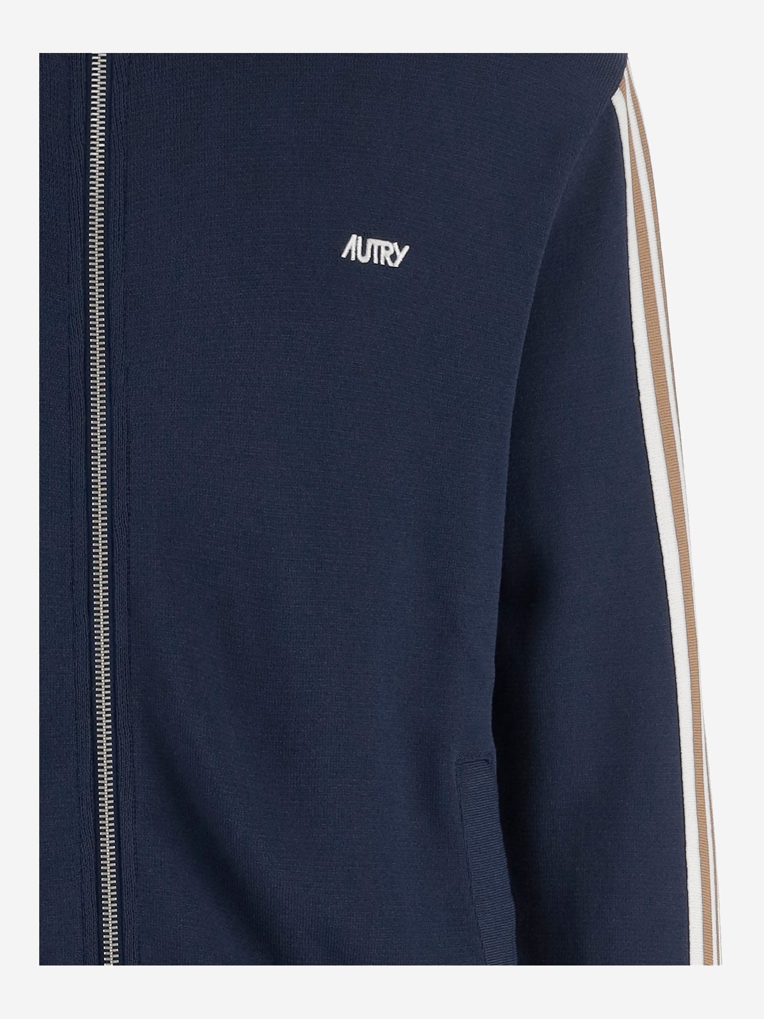 Autry Embroidered High Neck Jacket With Ribbed Cuffs In Blue