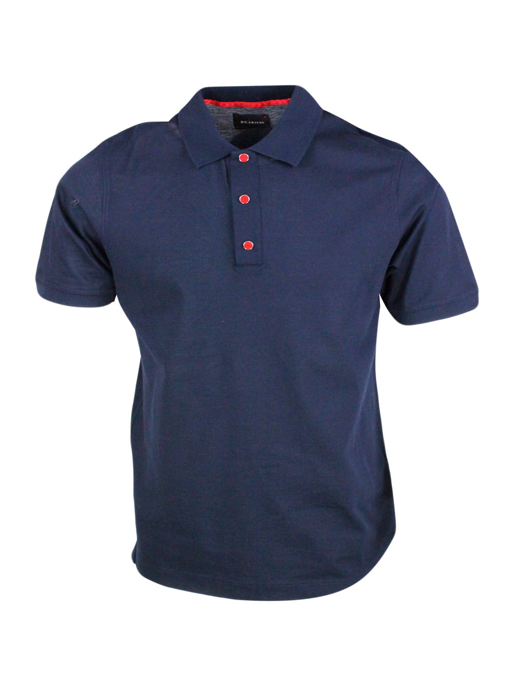 Kiton Short-sleeved Polo Shirt In Very Soft Piqué Cotton With Closure With Three Automatic Buttons With Lo In Blu Navy