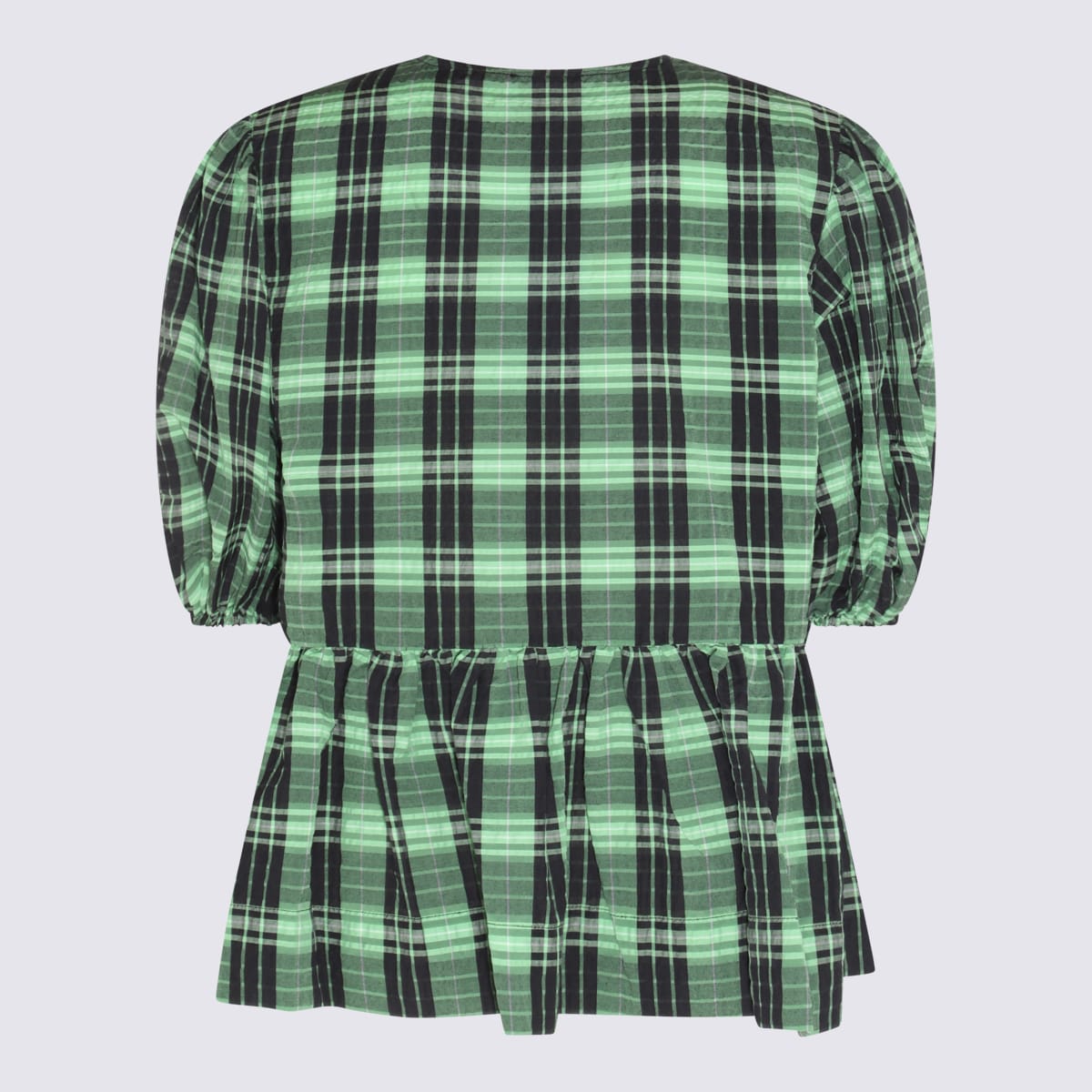 Shop Ganni Green And Black Cotton Blend Shirt In Peapod