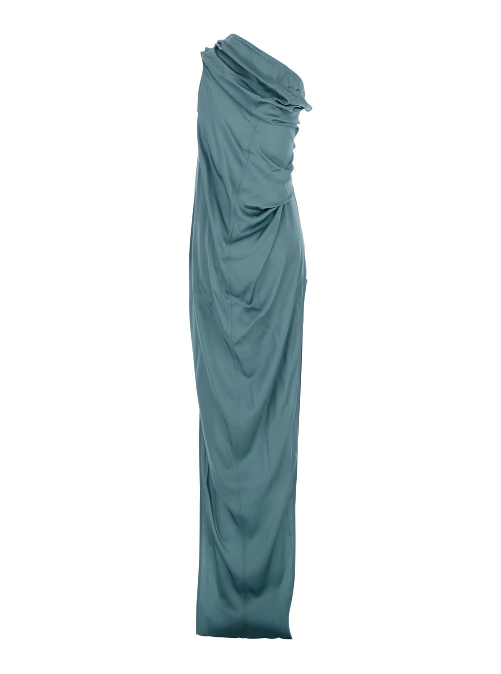 Rick Owens Athena Arrowhead Light Blue Long Dress With One Shoulder Design And Side Slits In Viscose And Acetat In Mouthwash