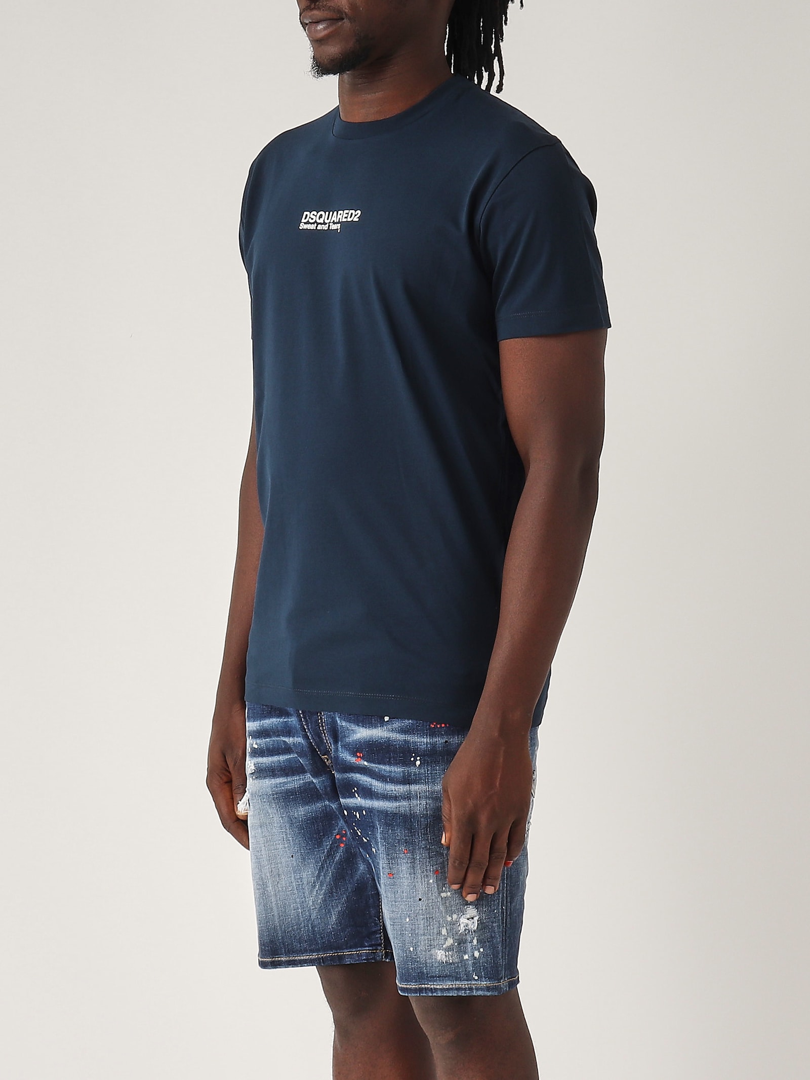 Dsquared2 Blue Crewneck T-shirt With Logo Lettering On The Front In Cotton Man In Blue