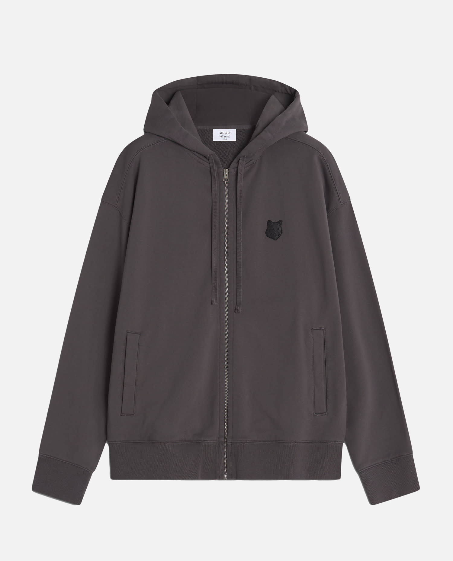 Maison Kitsuné Fox Head Zipped Oversize Hoodie In Gray