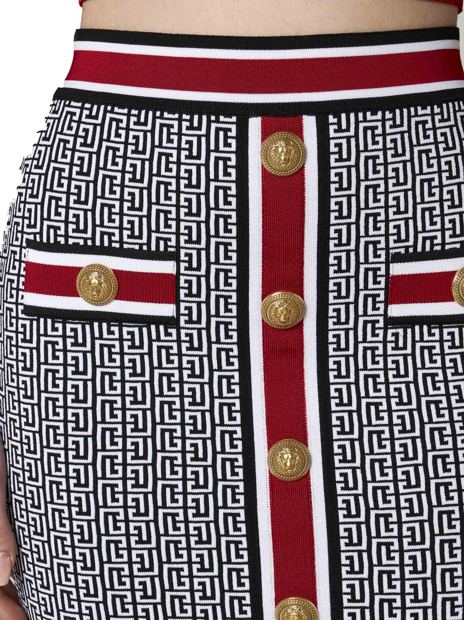 Shop Balmain Skirt In Noir/blanc/rouge