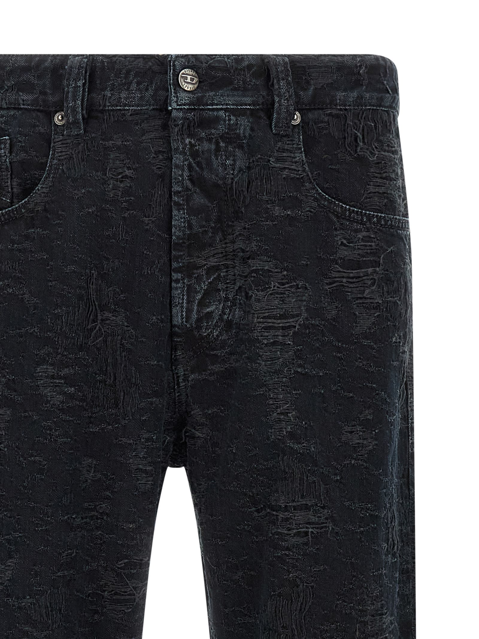 Diesel Distressed Five-pocket Jeans With Belt Loops In Black