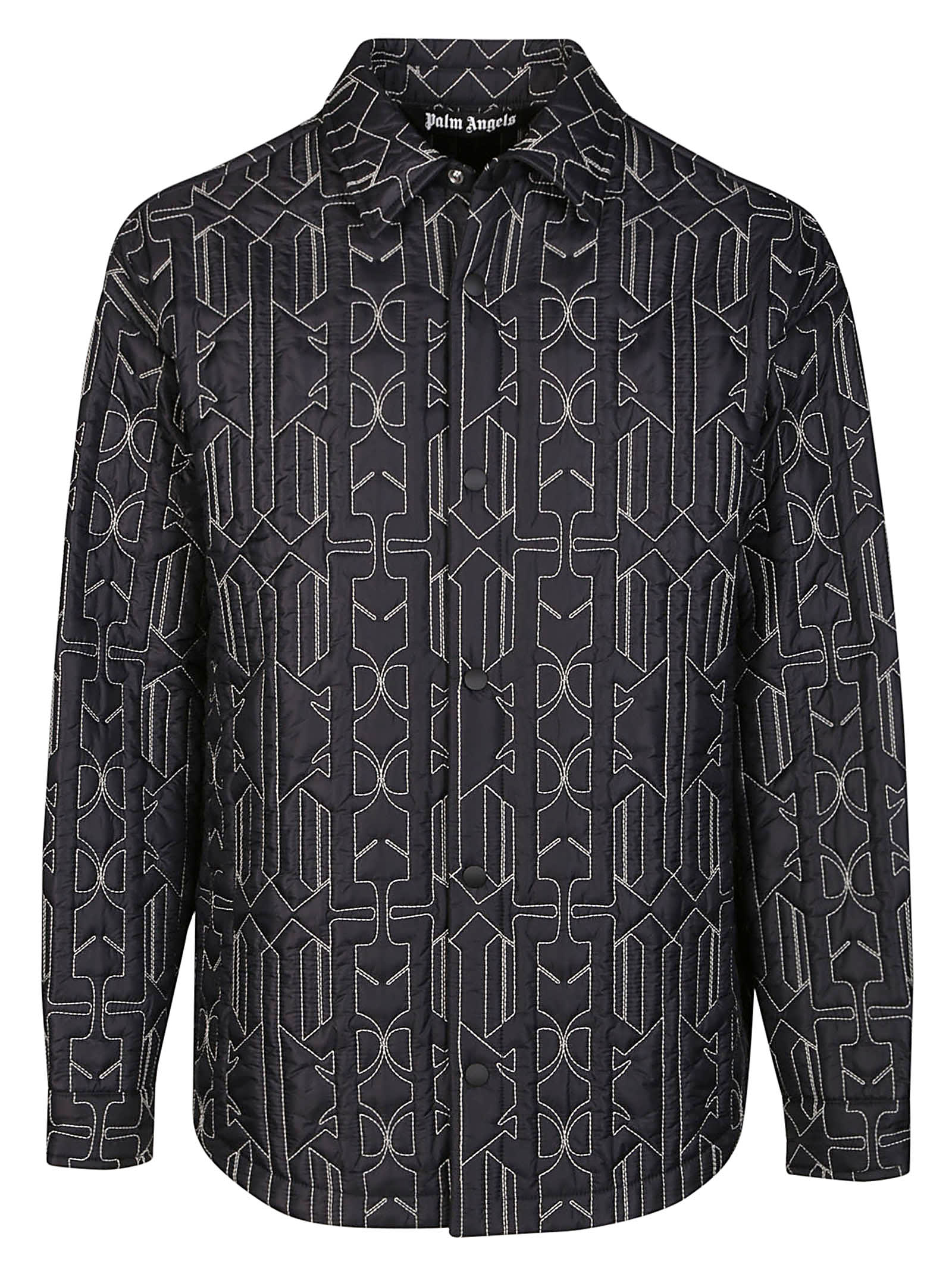 PALM ANGELS ALL MONOGRAM QUILTED LONG SLEEVE OVERSHIRT