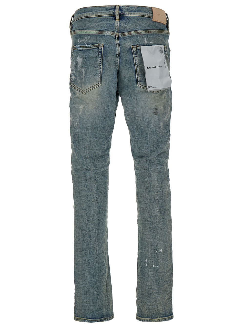 Shop Purple Brand Light Blue Five Pockets Skinny Jeans With Paint Stains In Cotton Denim Man