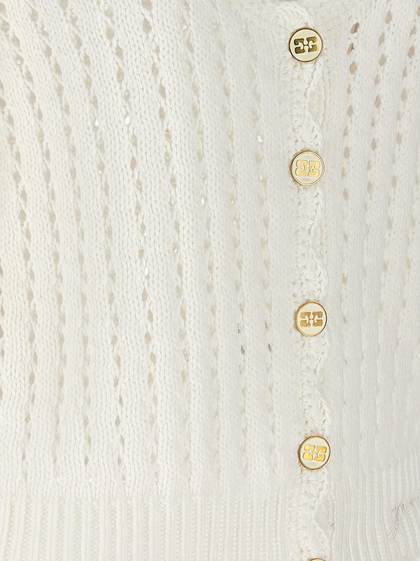 Shop Ganni Logo Buttons Cardigan In White