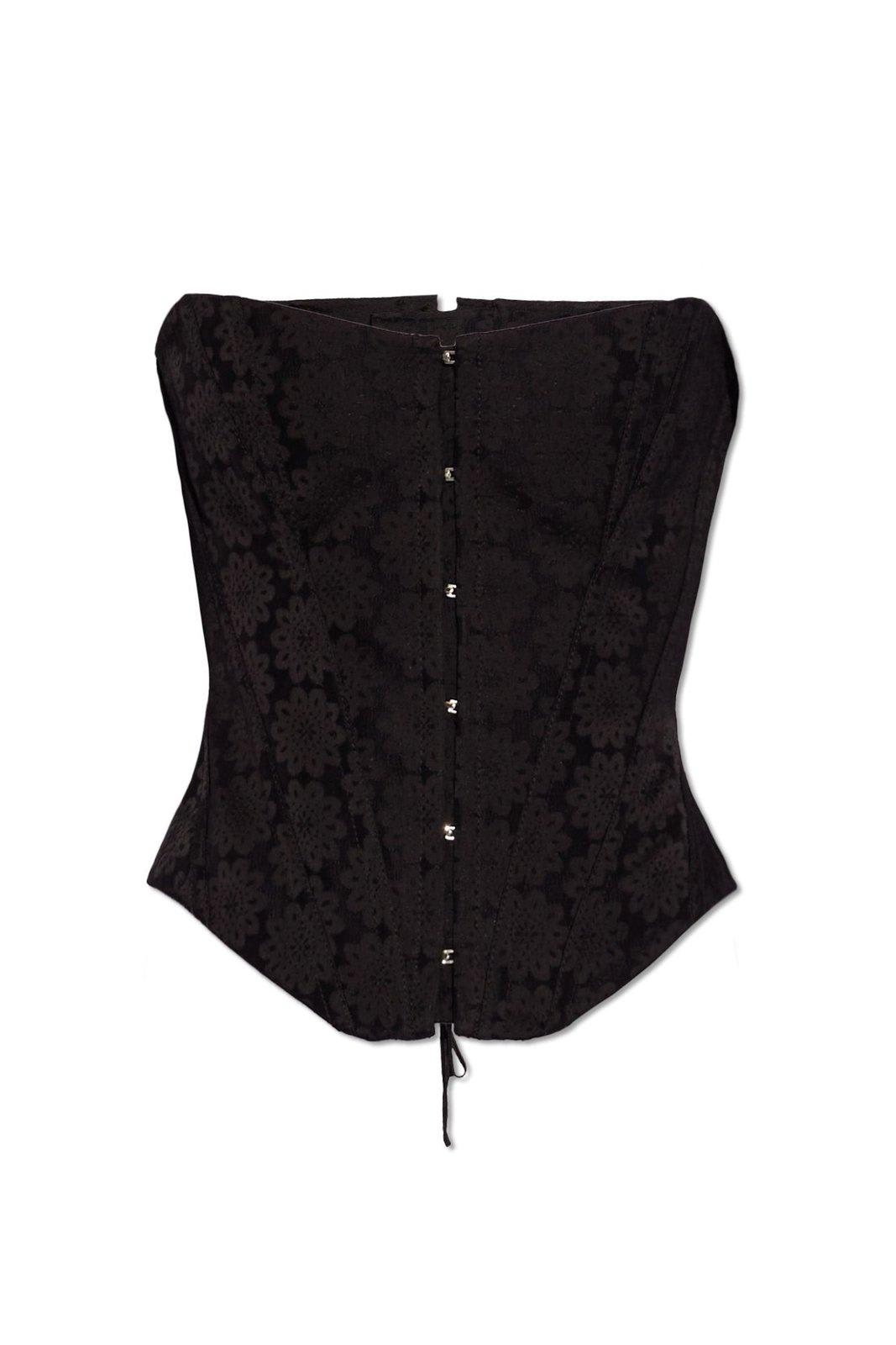 Shop Stella Mccartney Floral-jacquard Strapless Corset Top In Black