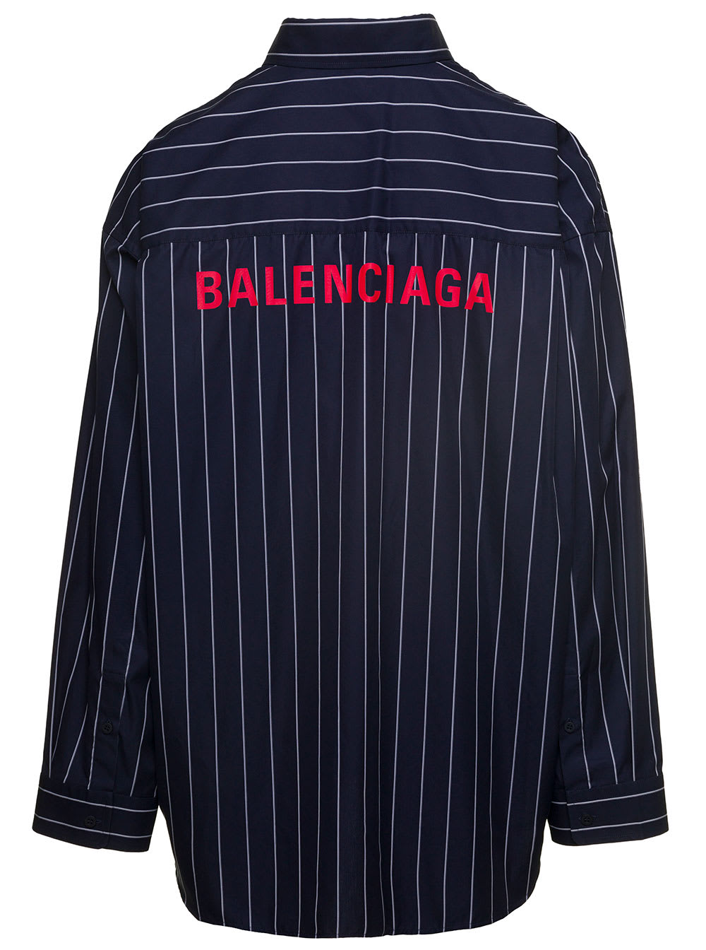 Shop Balenciaga Blue Striped Oversized Blouse And Contrasting Logo In Cotton Blend Man