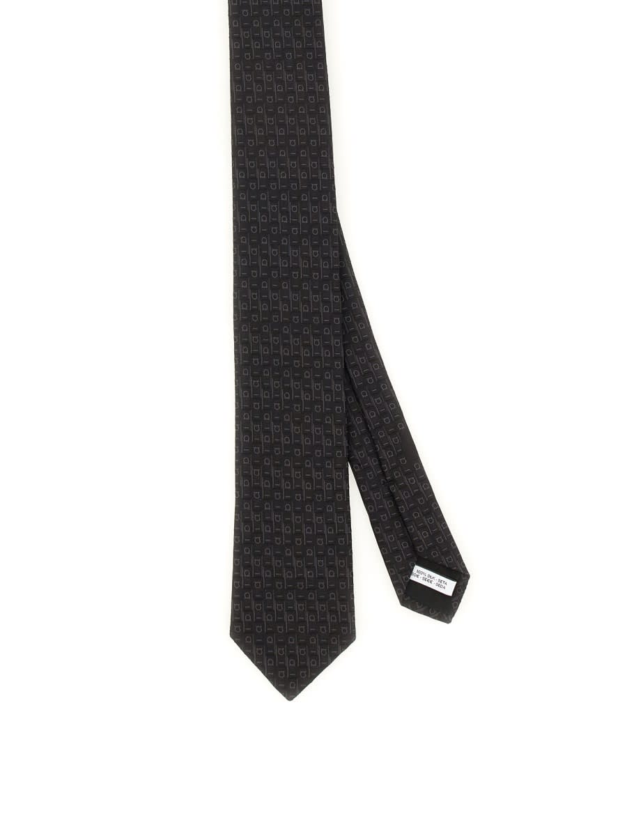 Shop Ferragamo Gancini Jacquard Tie In Charcoal