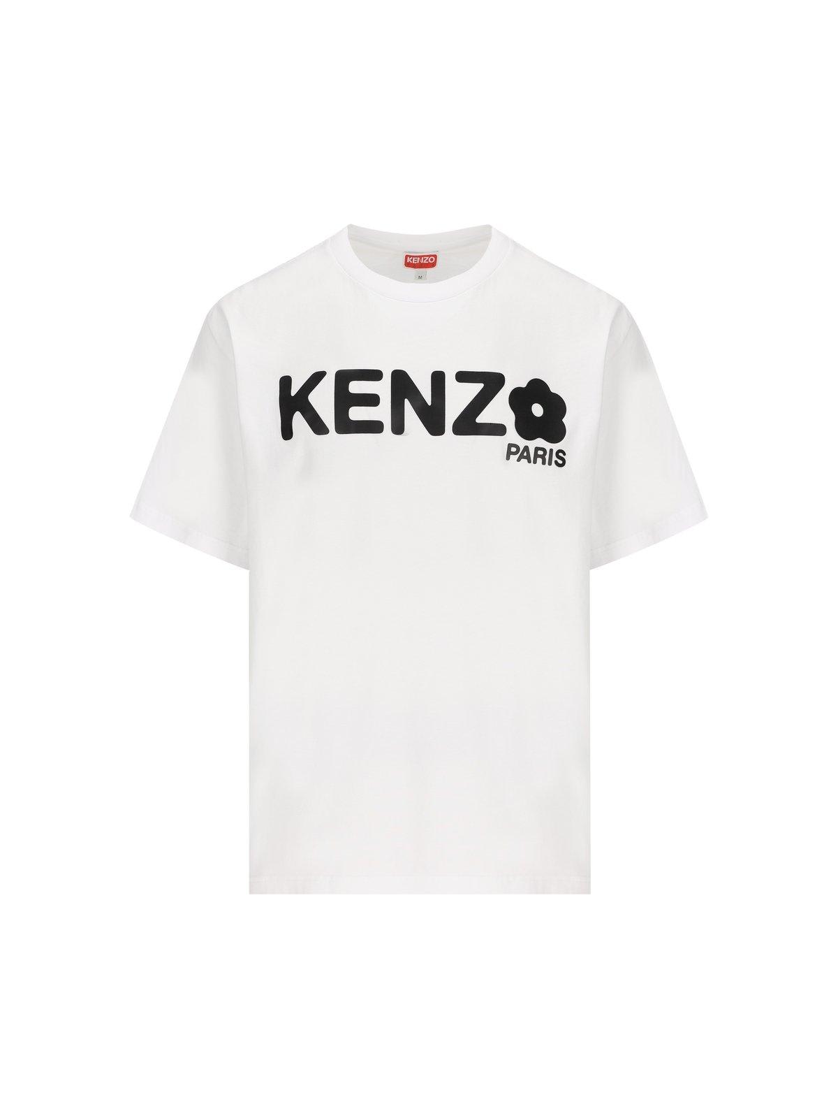 Shop Kenzo Logo Printed Crewneck T-shirt In Bianco