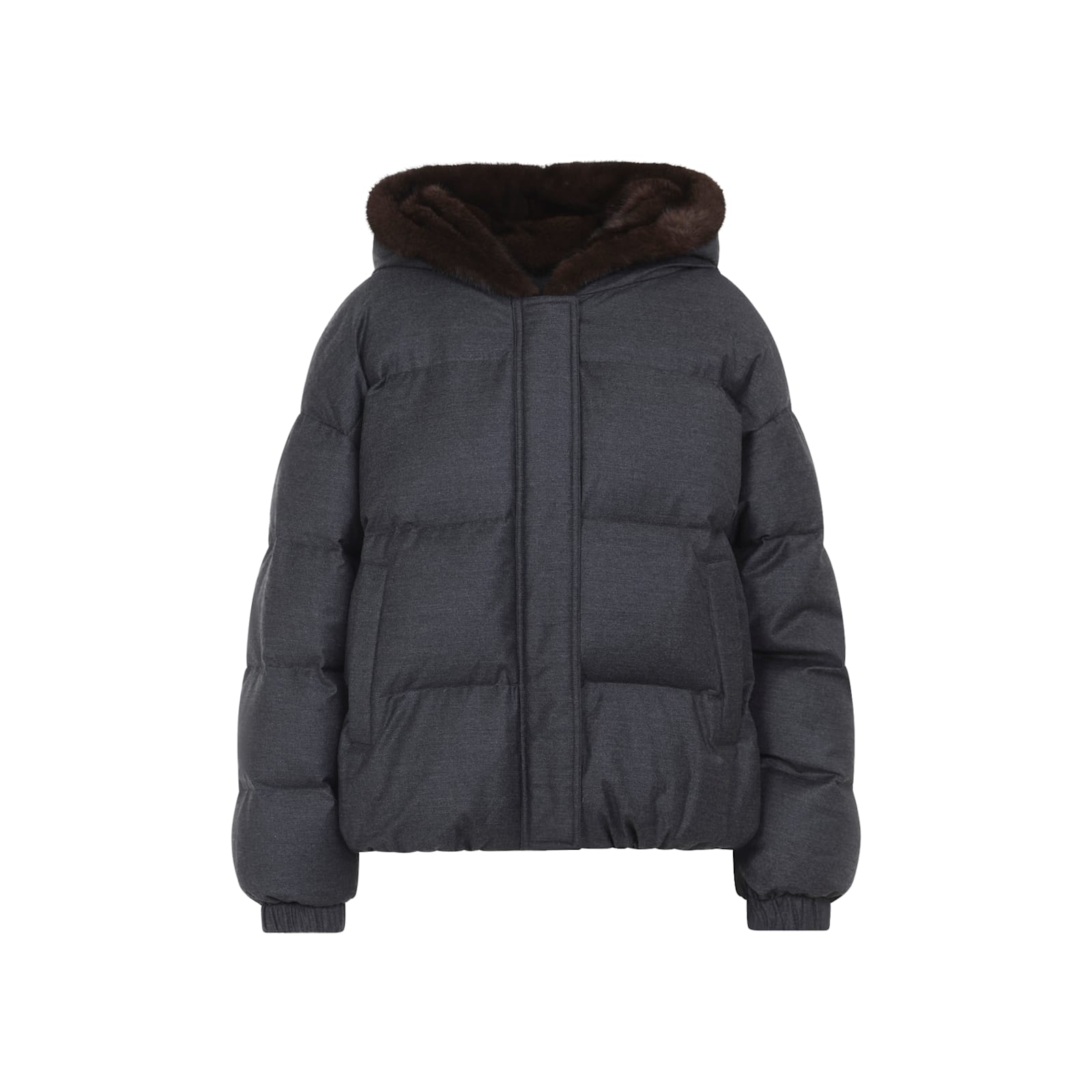 Yves Salomon Hooded Down Jacket Fur Trim In Gray