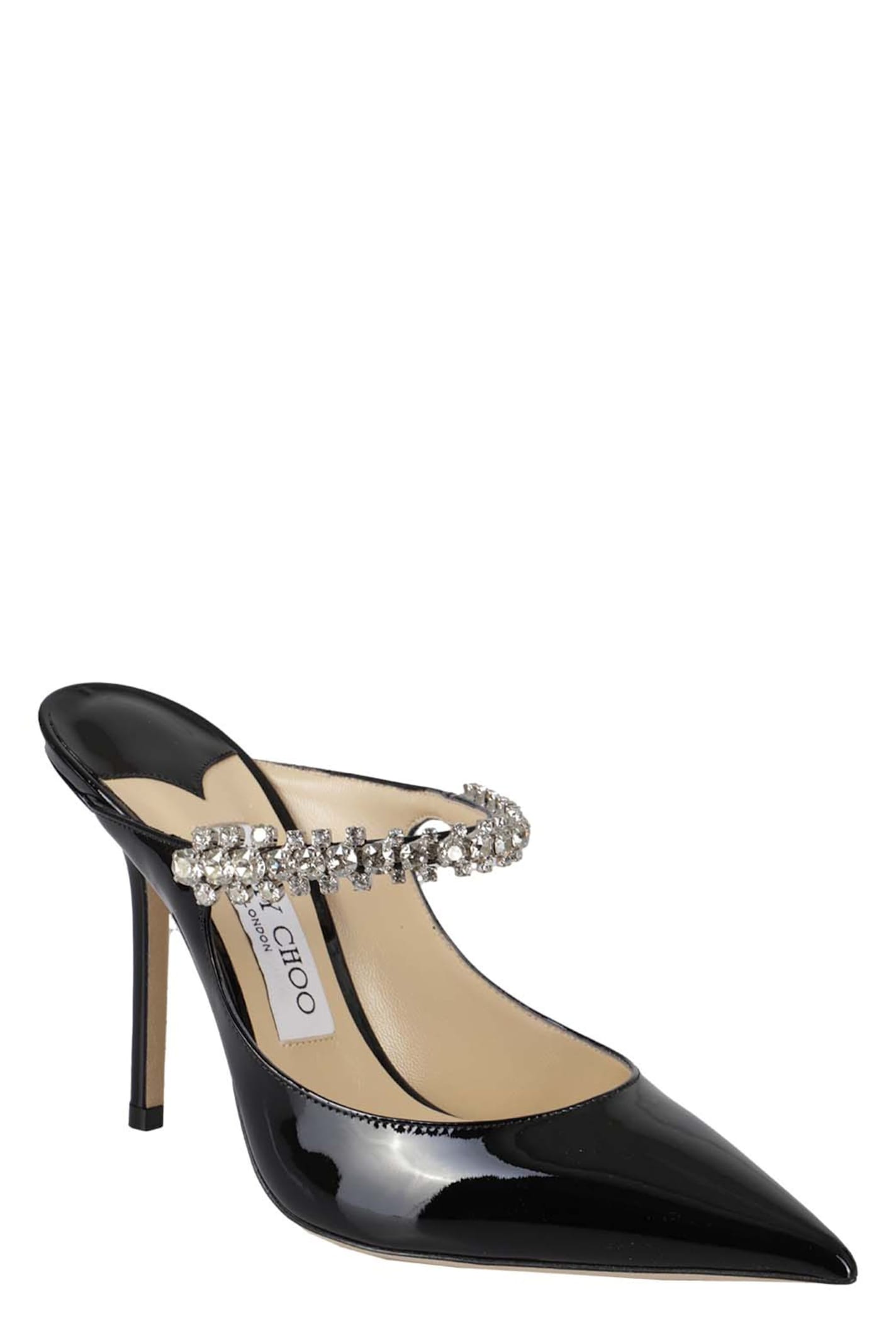 Jimmy Choo Bing 100 Crystal-embellished Patent-leather Mules In Black