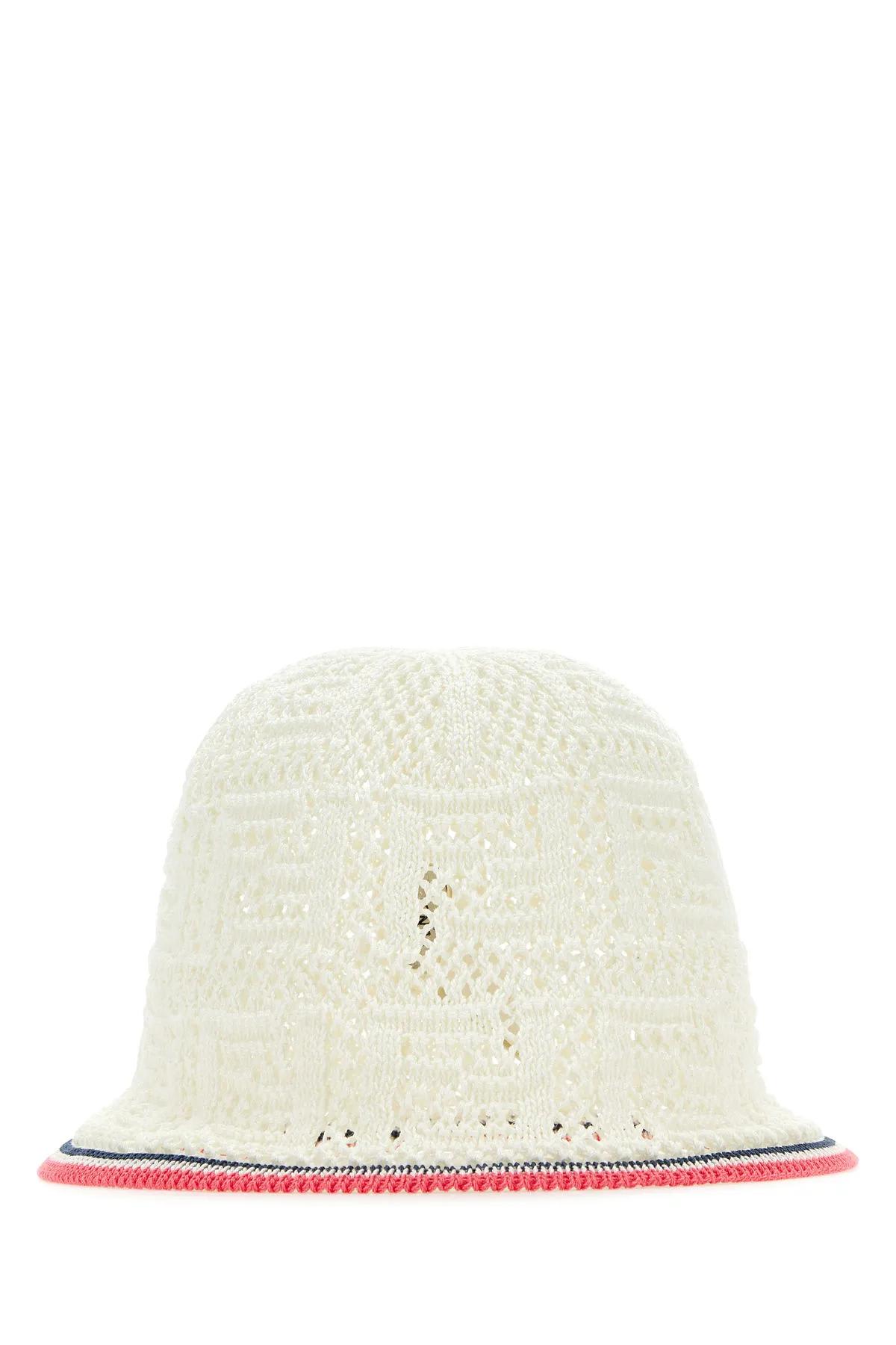 Fendi Woman White Crochet Bucket Hat In Bianco