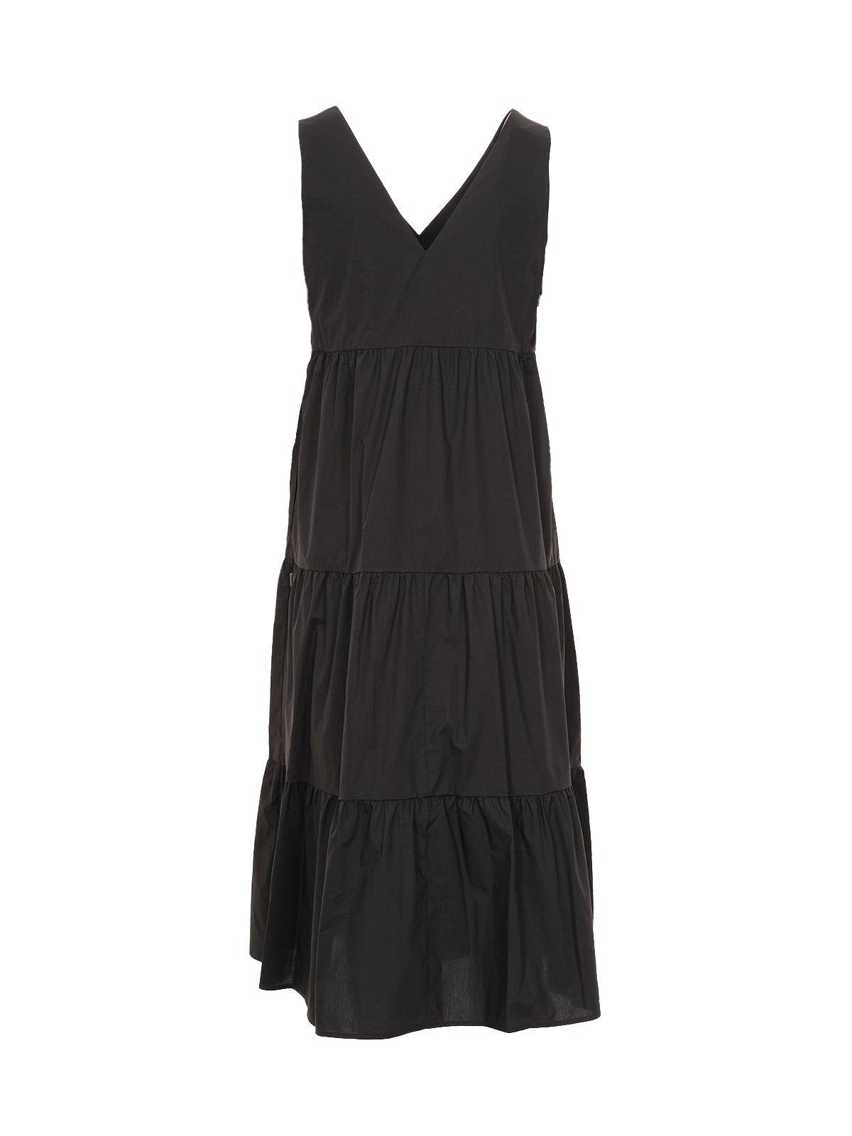 Shop Woolrich V-neck Sleeveless Midi Dress In Black