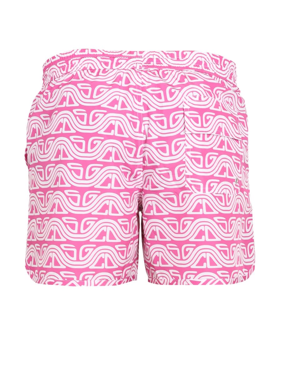 Gcds Waved Print Swim Shorts In Fuchsia