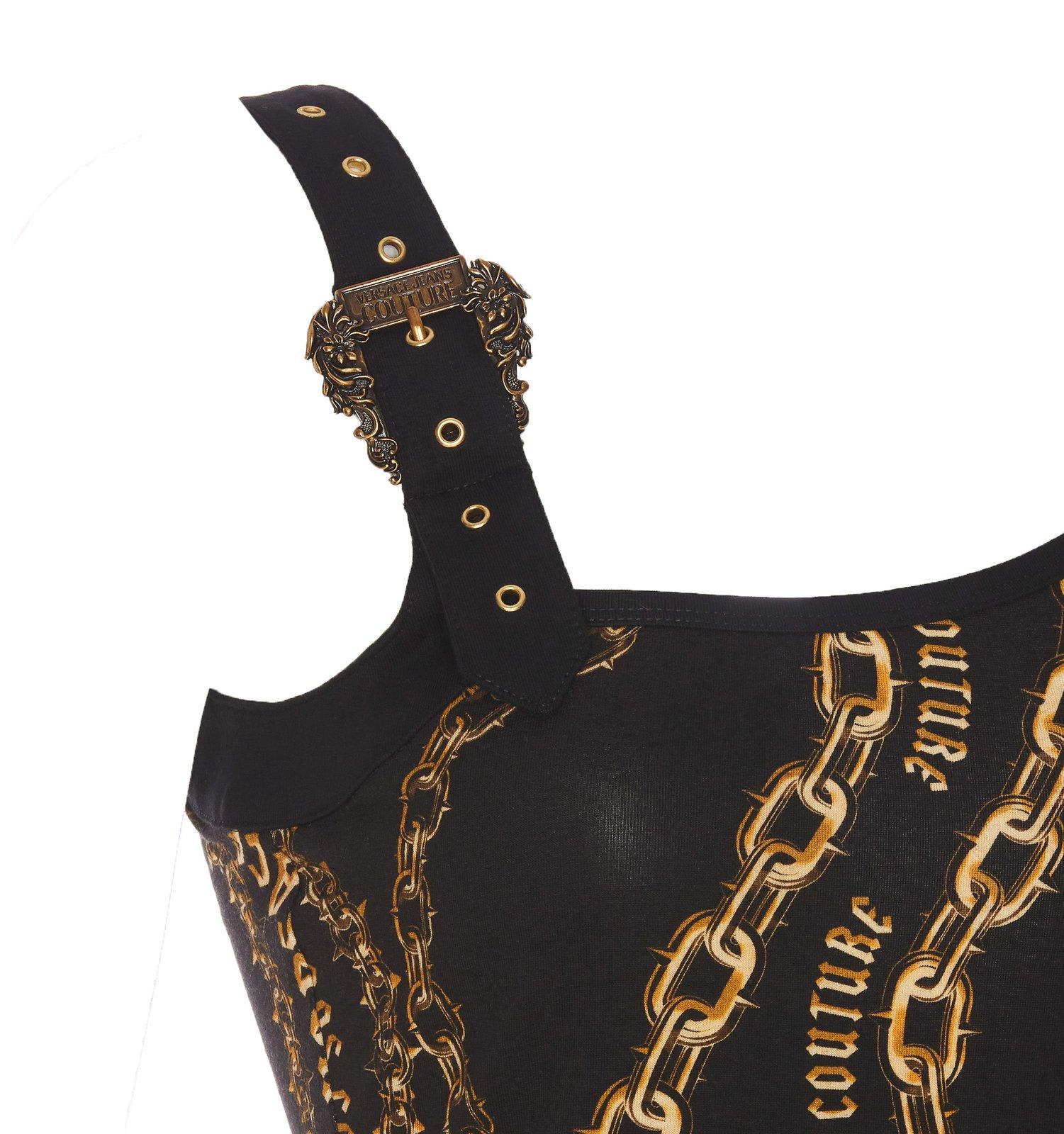 Shop Versace Jeans Couture Chain-printed Sleeveless Top In Black