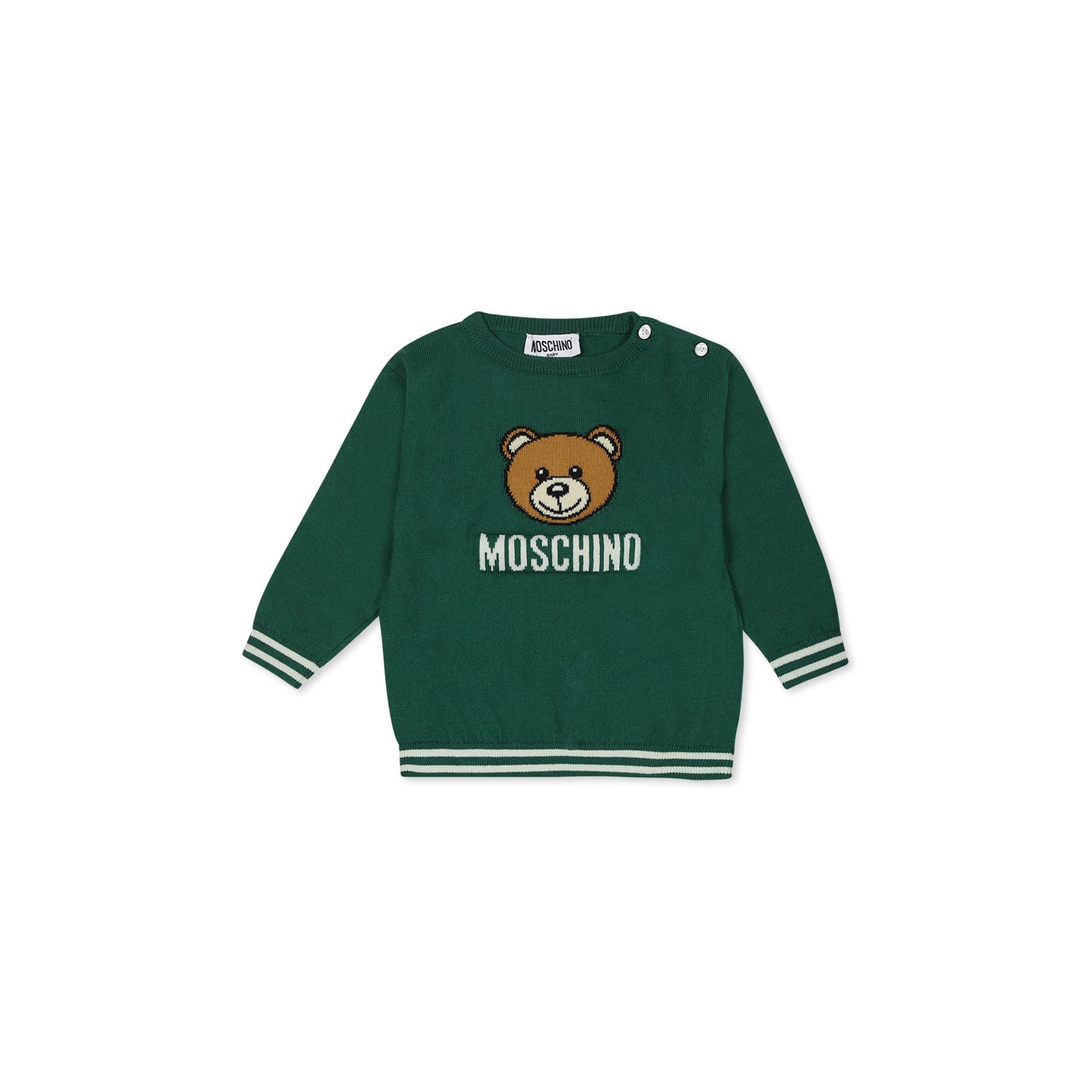 Moschino Green Sweater For Babykids With Teddy Bears In Green