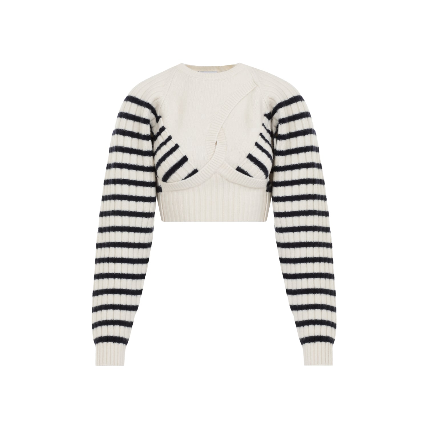 Shop Jean Paul Gaultier Ribbed Mariniere Crop Pullover In White Navy